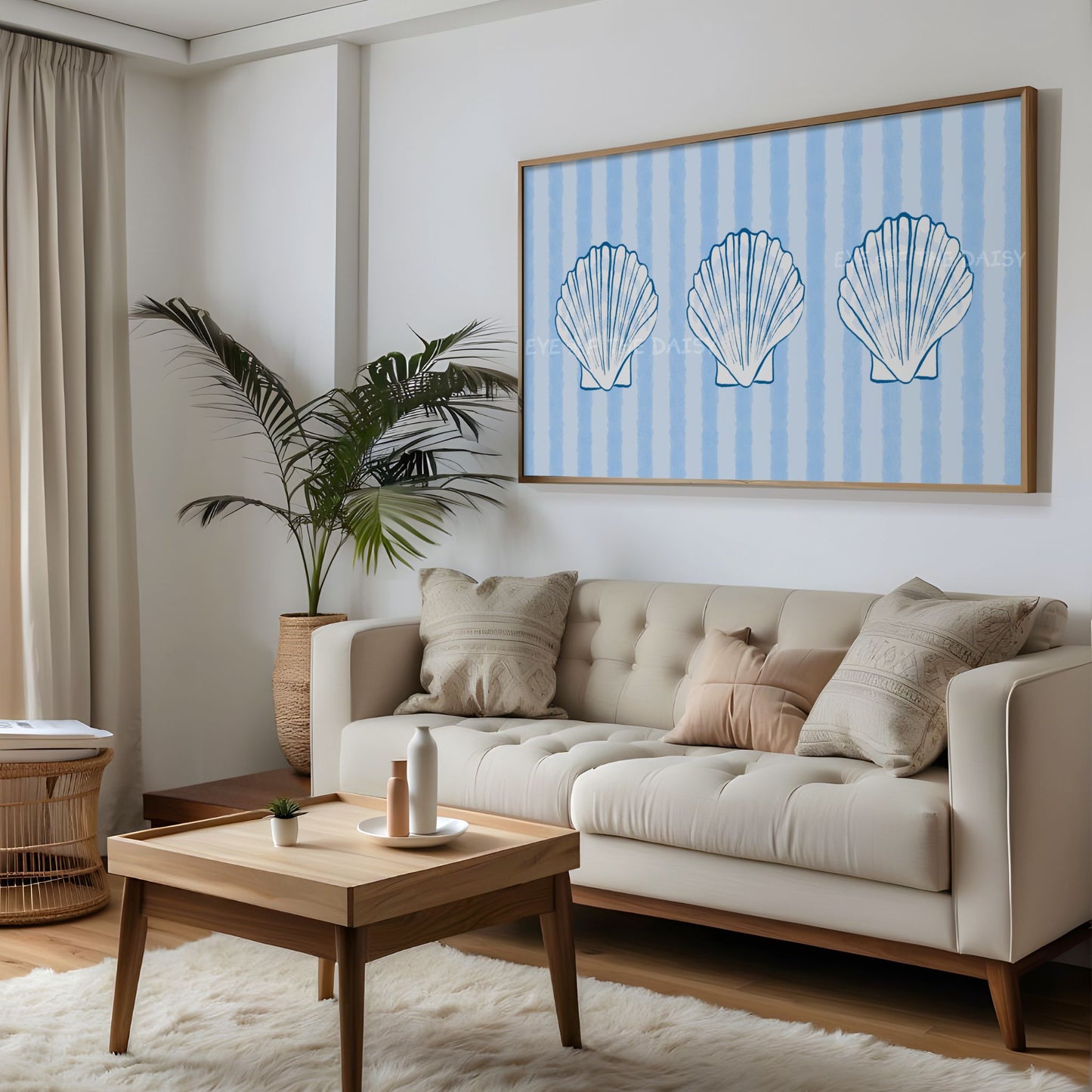 Striped Blue Shells 4K TV Art | Pale Blue Hamptons Coastal 4K Art for TV Screen