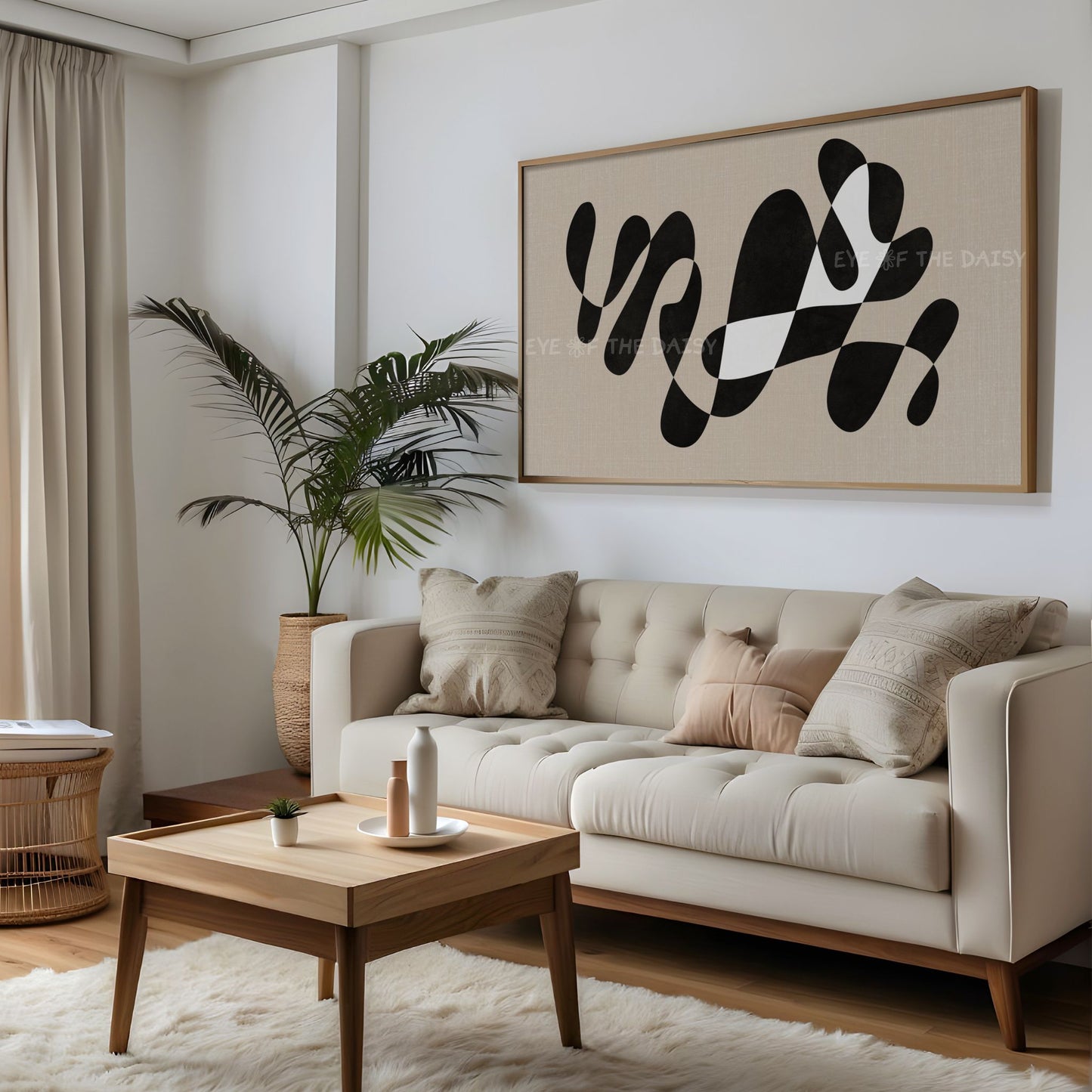 Black Beige Contemporary Abstract 4K TV Art | Modern Organic Shape Art for TV Screen