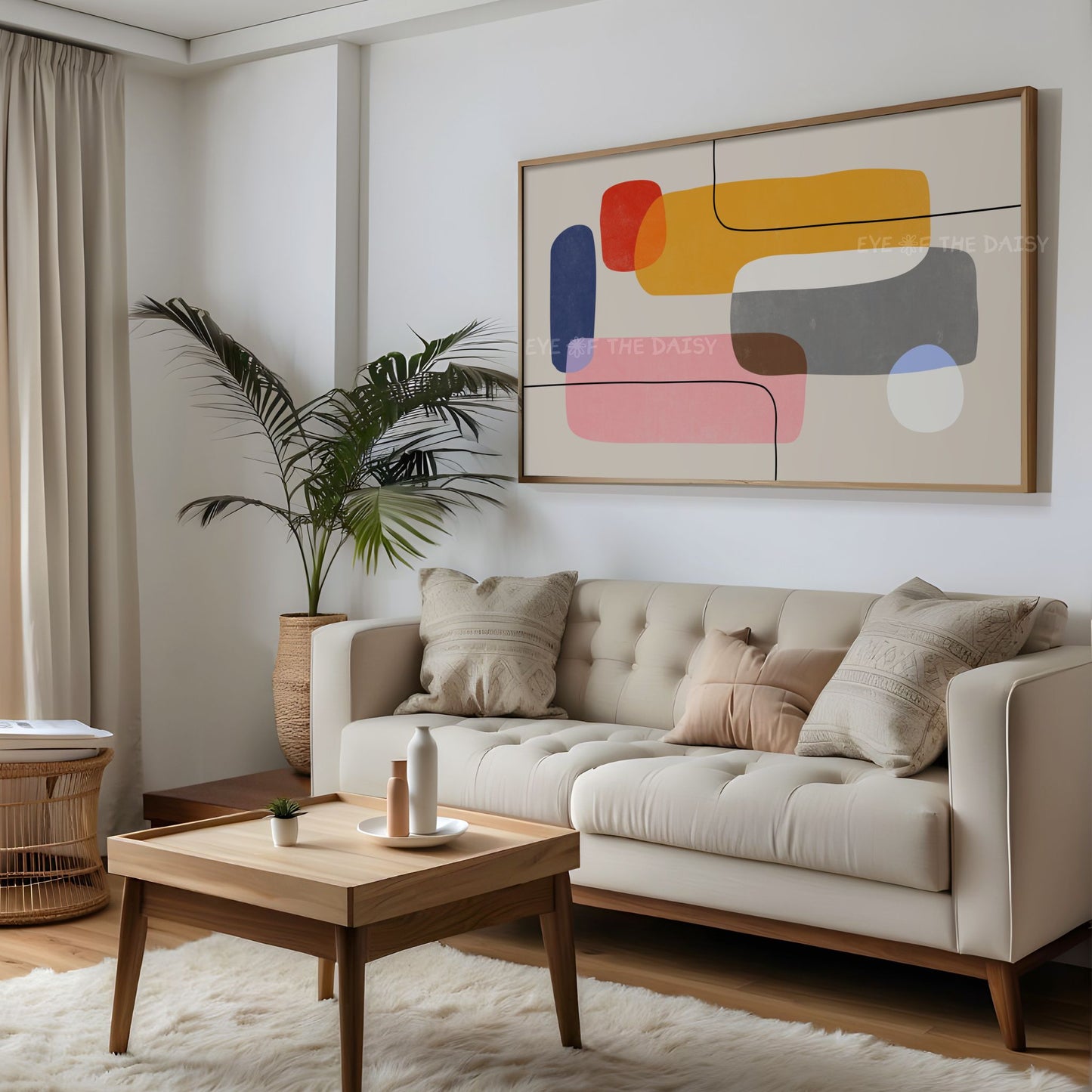 Mustard Blue Red Blush Pink Mid Century Modern 4K TV Art | Geometric Abstract TV Art 4K