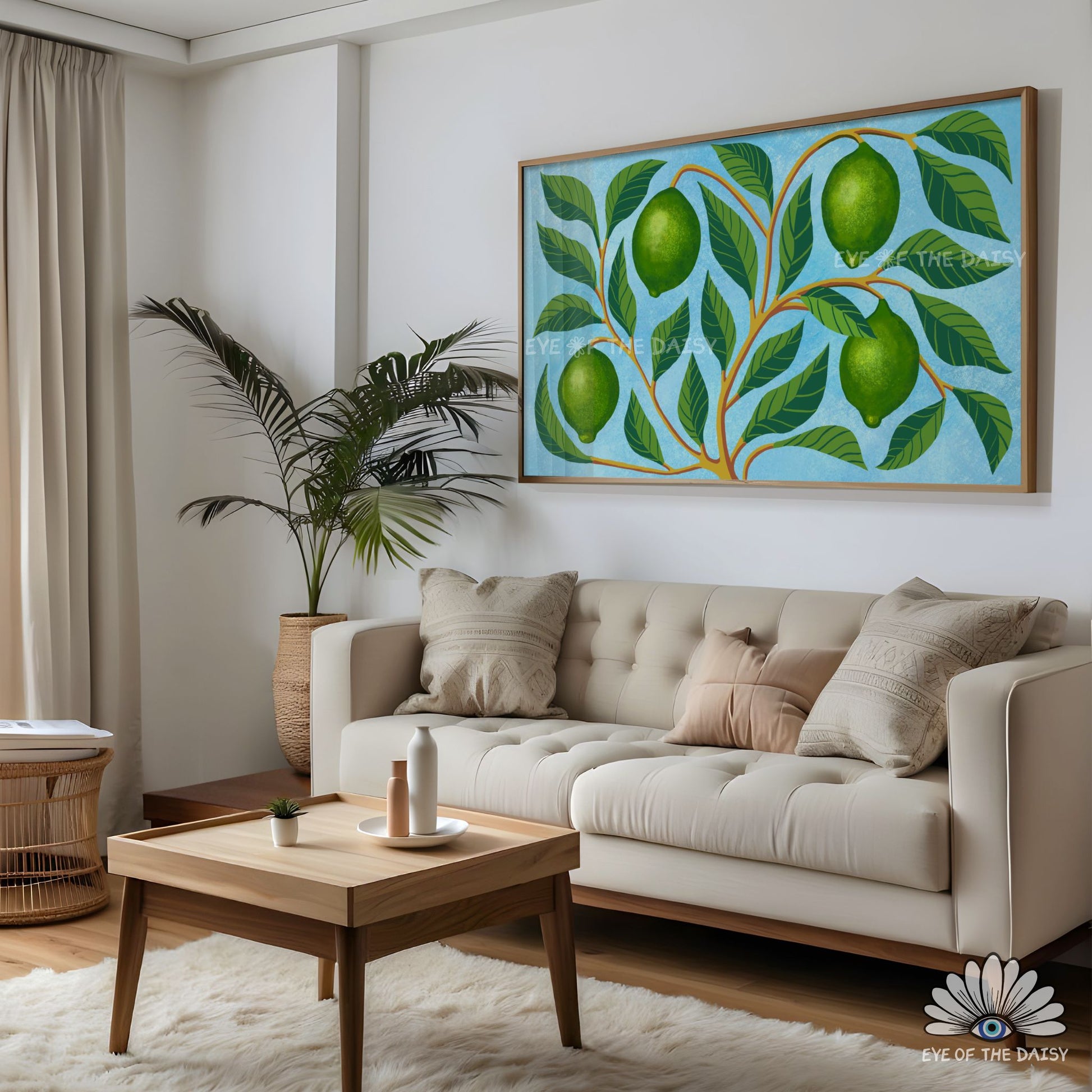 Vibrant abstract botanical TV art, dopamine decor inspired lime tree digital download for modern homes