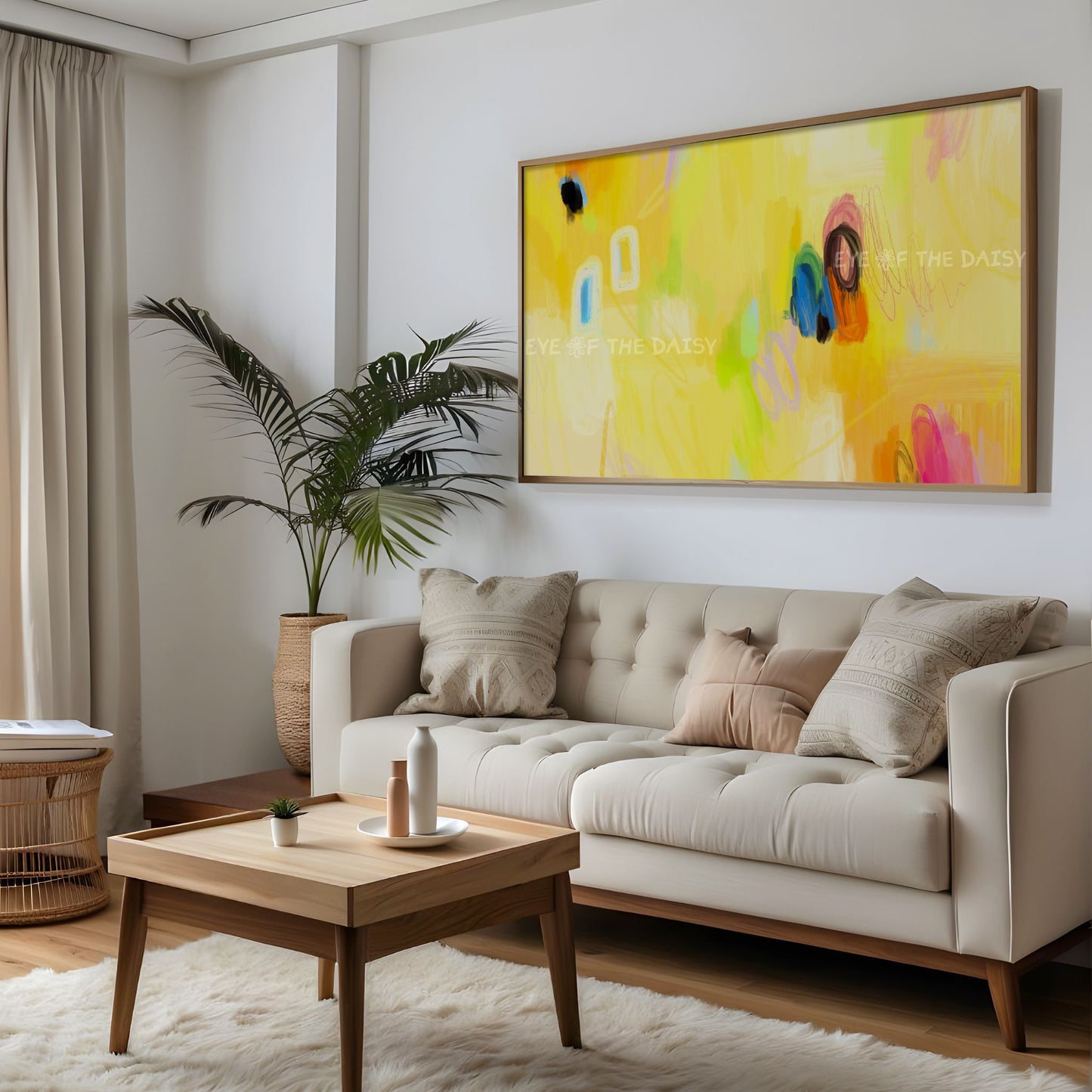 Vibrant Yellow Abstract Expressionist 4K TV Art | Bright Contemporary Digital Painting TV Art