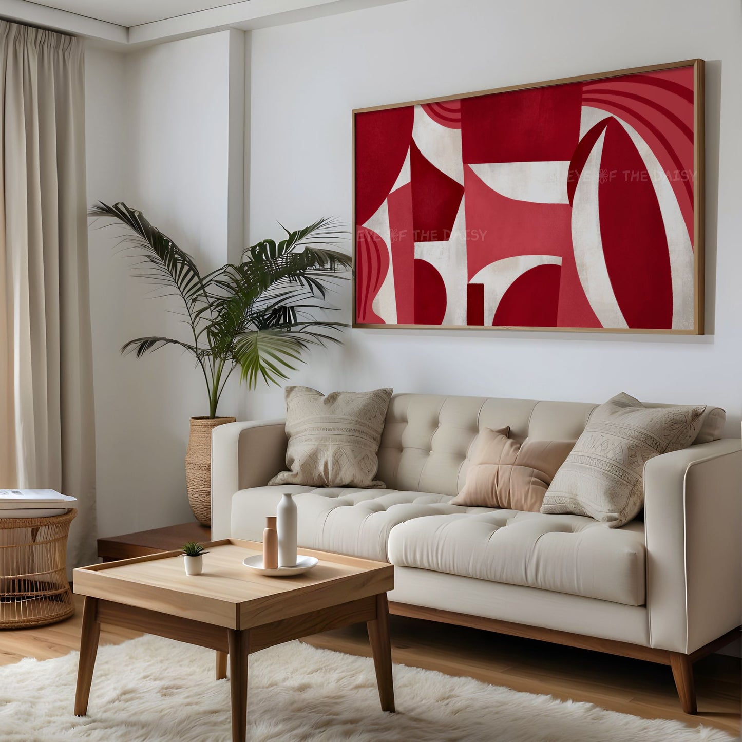 Maroon Beige Mid Century Modern 4K TV Art | Dark Red Geometric Abstract Art for TV Screen