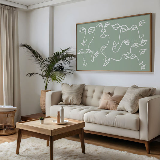 Sage Green Abstract Face 4K TV Art | Minimalist Boho Face Line 4K Art for TV Screen