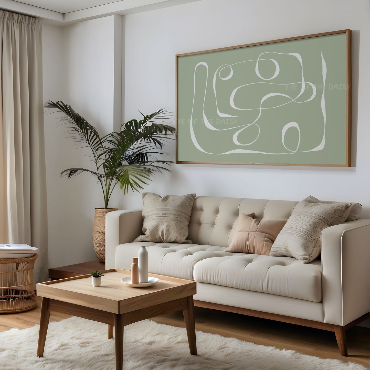 Sage Green Minimal Line Drawing 4K TV Art | Modern Boho Abstract TV Art 4K