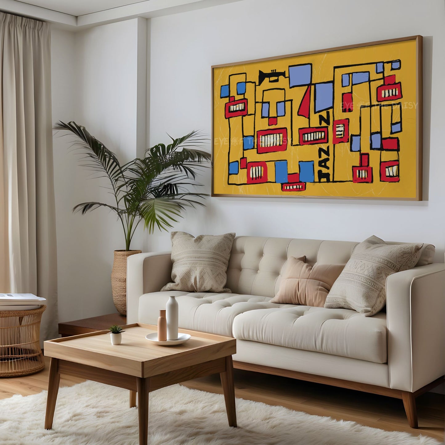 Mustard Red Blue Mid Century Modern 4K TV Art | Jazz Vibrant Line Art for TV Screen 4K