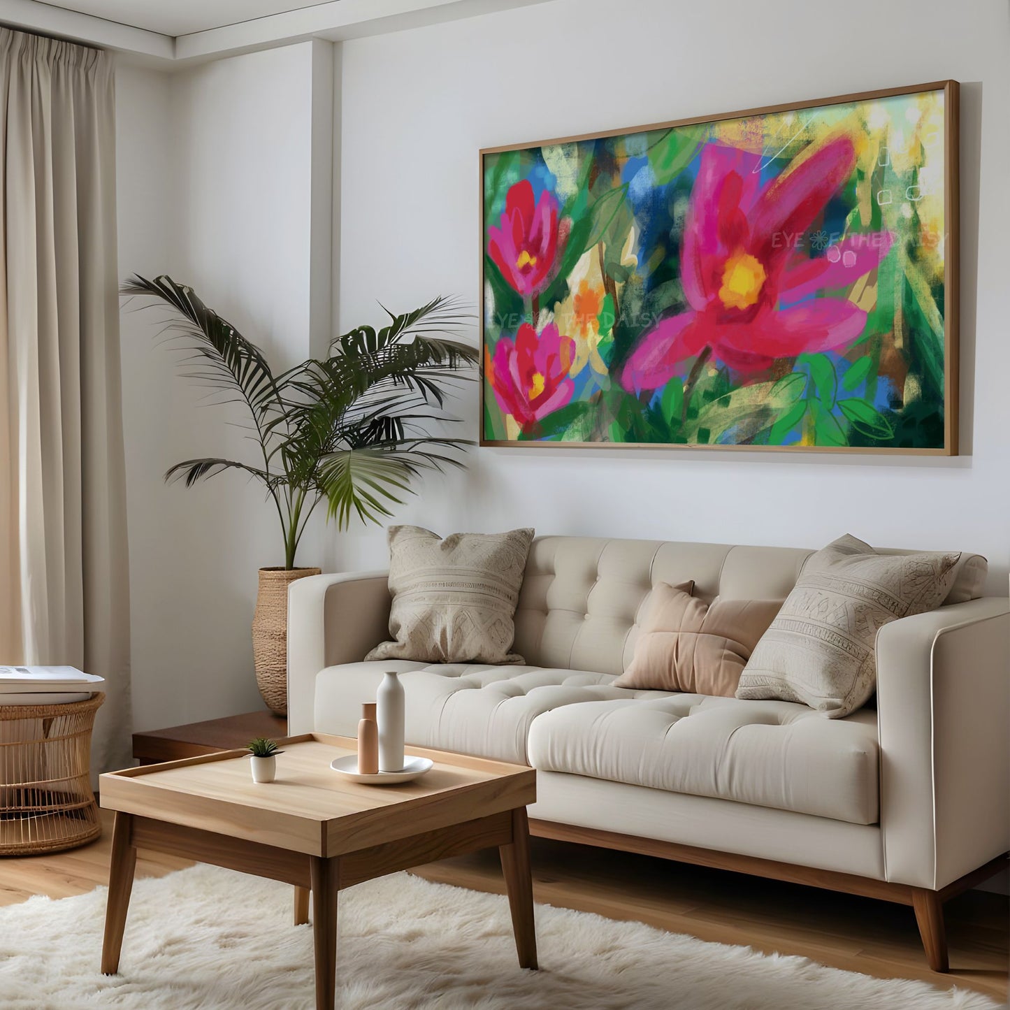 Vibrant Abstract Floral 4K TV Art | Bright Pink Yellow Green Contemporary Flowers 4K TV Art