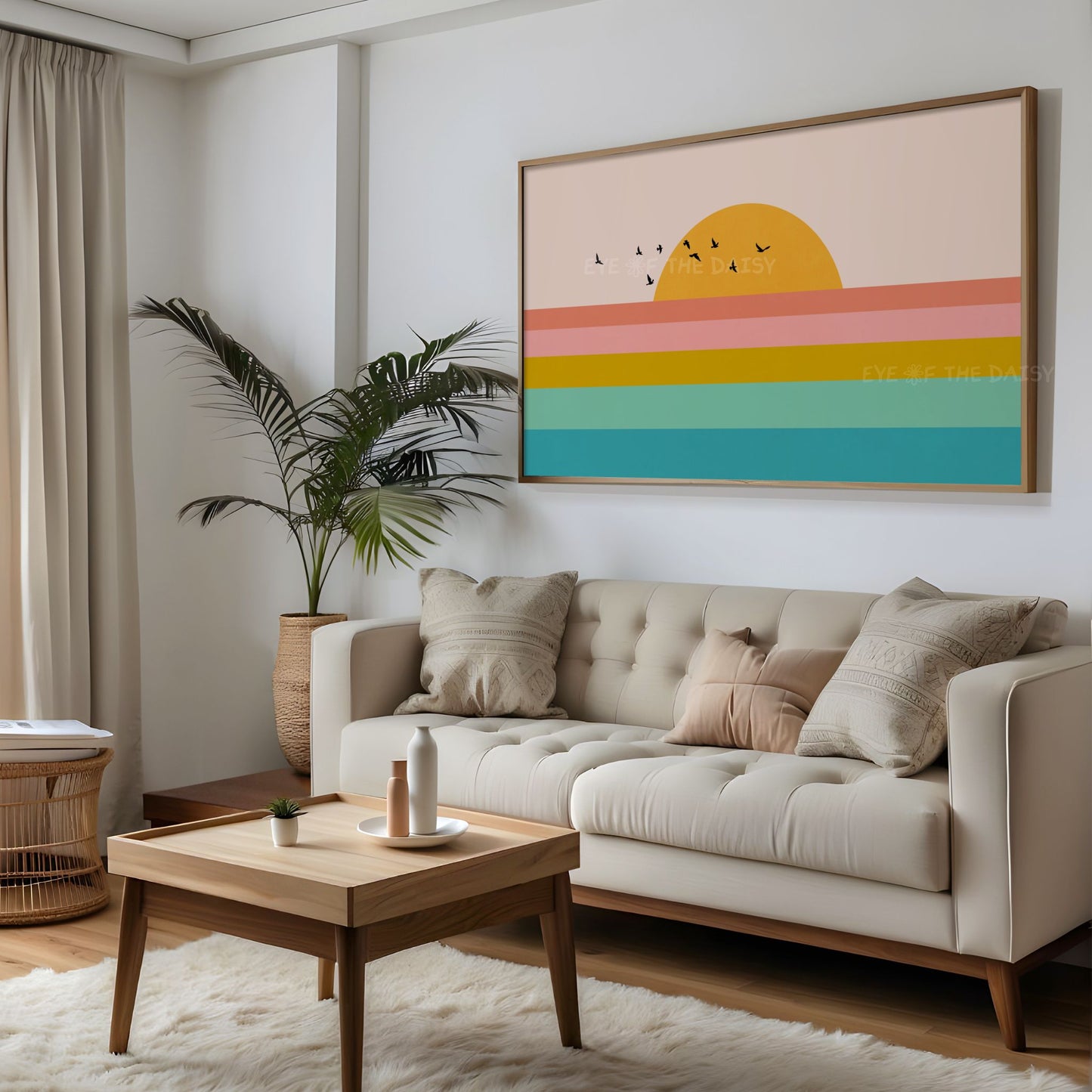 Mid Century Modern Sunset Seascape 4K TV Art | Colourful Sky Sun Sea Landscape TV Art