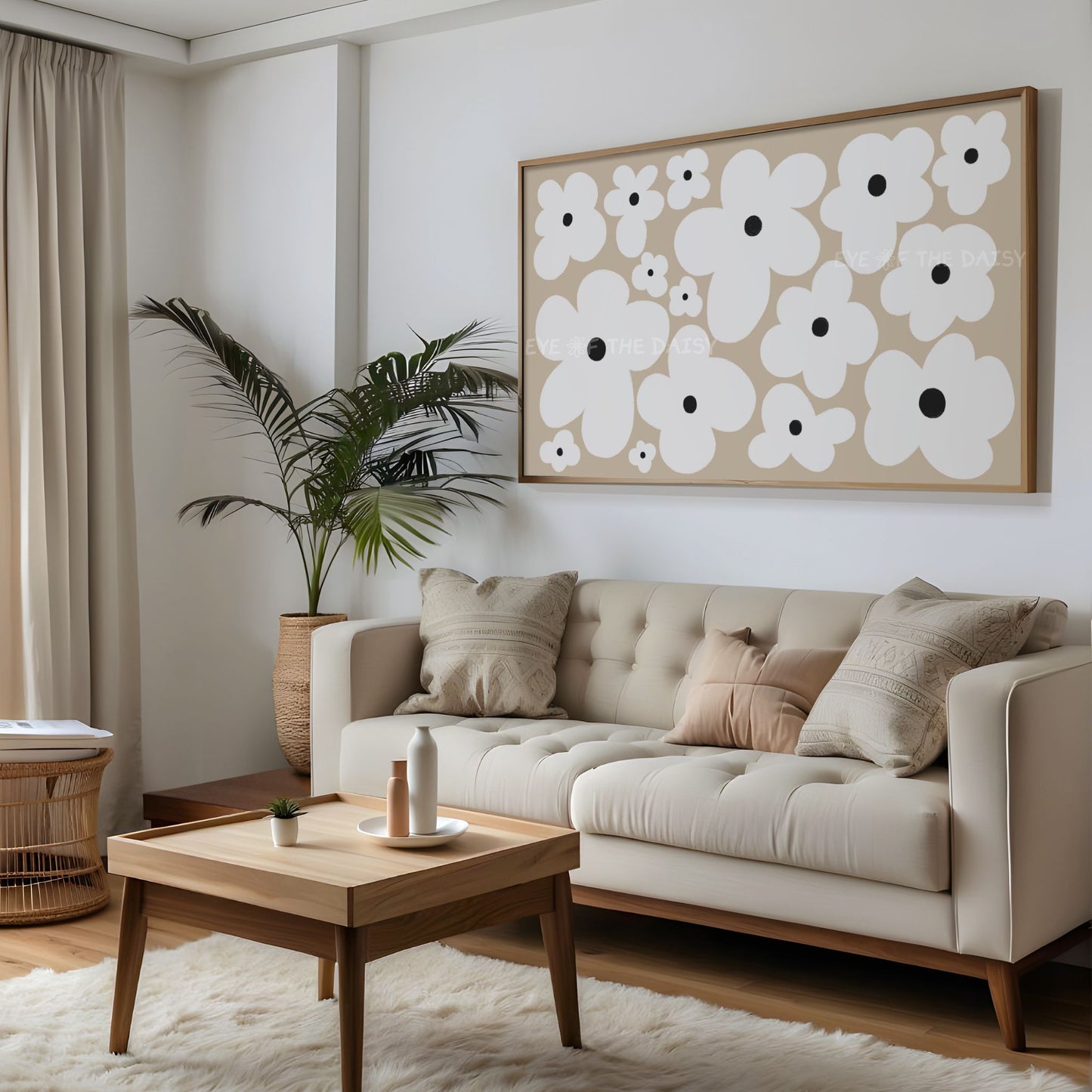 Beige White Boho Flowers 4K TV Art | Neutral Abstract Floral Art for TV Screen