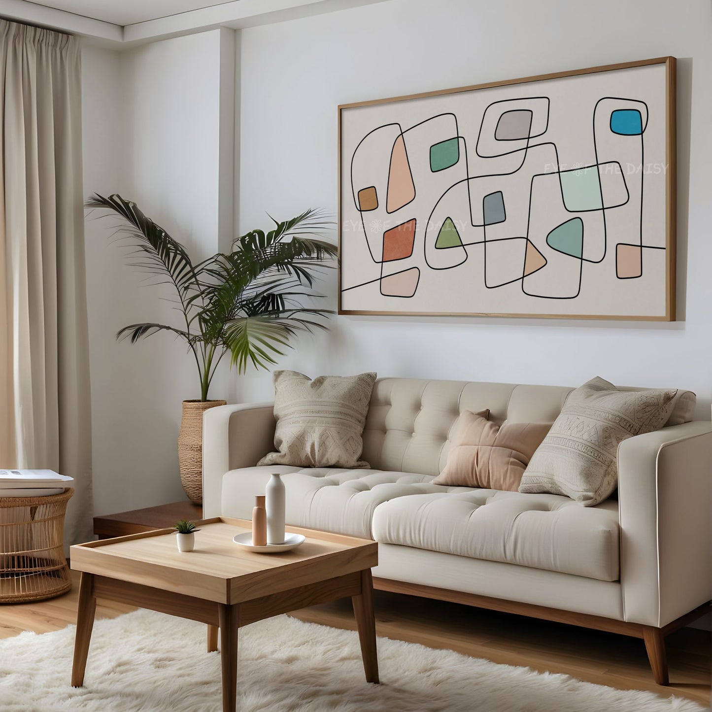 Mid Century Modern Abstract Line 4K TV Art | Terracotta Mint Green Minimal 4K TV Art