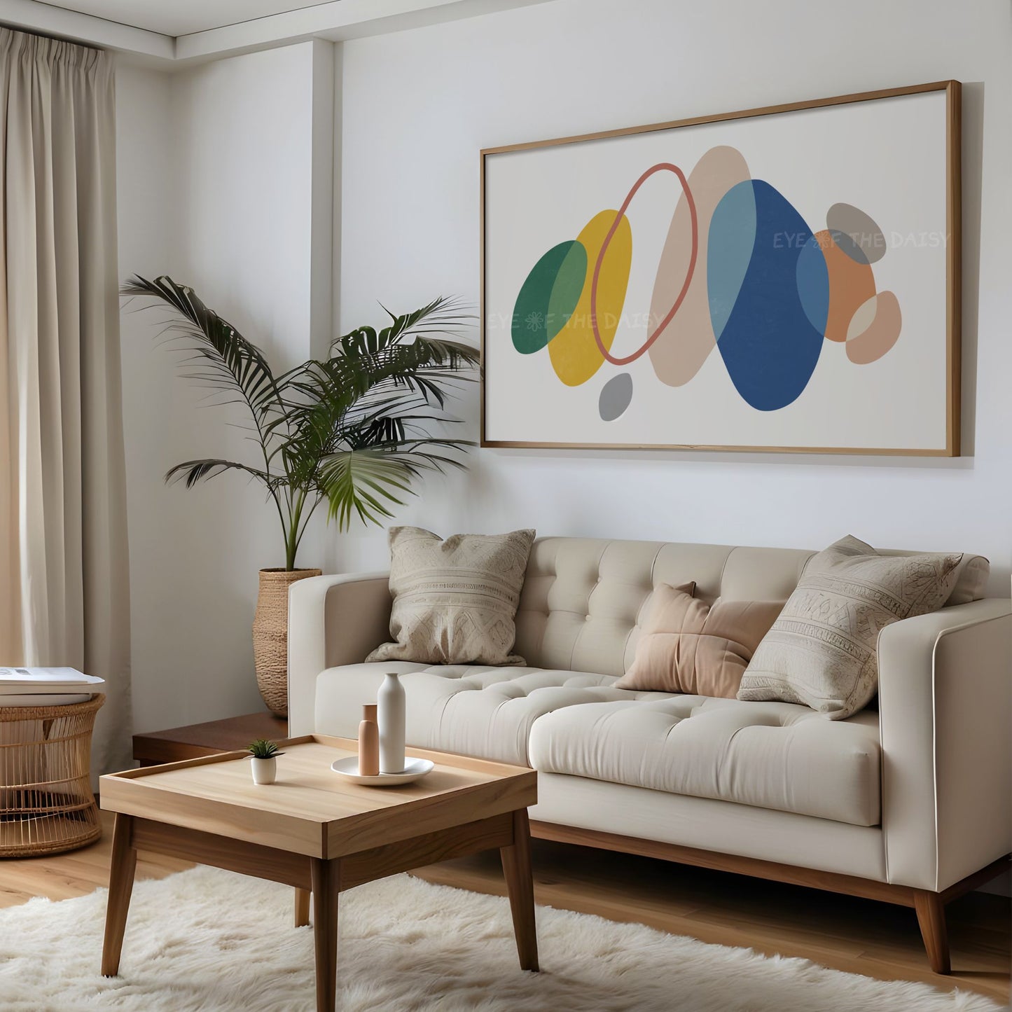 Blue Mustard Yellow Green Abstract 4K TV Art | Minimal Organic Shapes Art for TV Screen