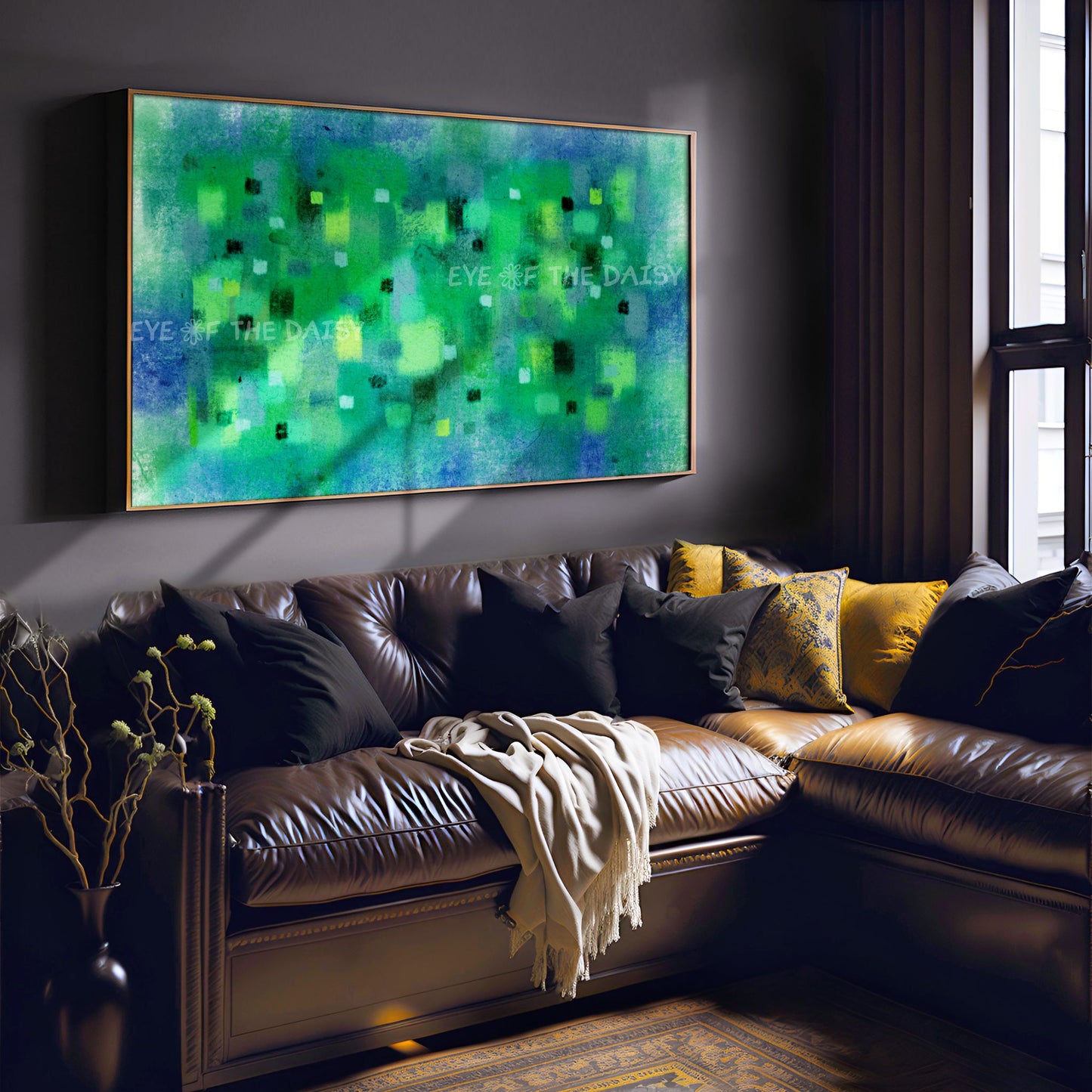 Vibrant Green Blue Abstract Expressionist 4K TV Art | Bright Contemporary Digital Painting
