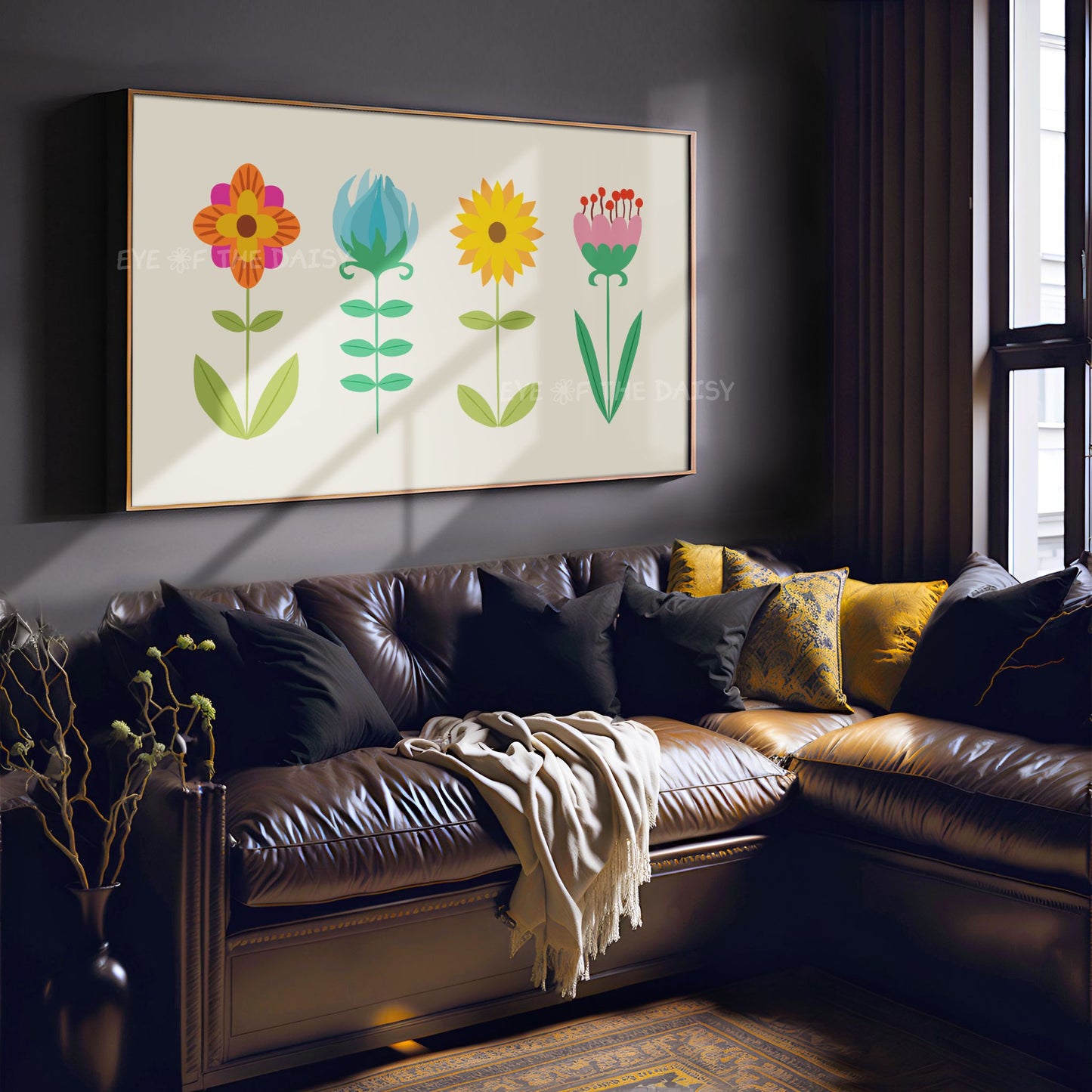 Nordic Folk Art Botanical 4K TV Art | Boho Colourful Scandi Flowers Art for Tv Screen 4K