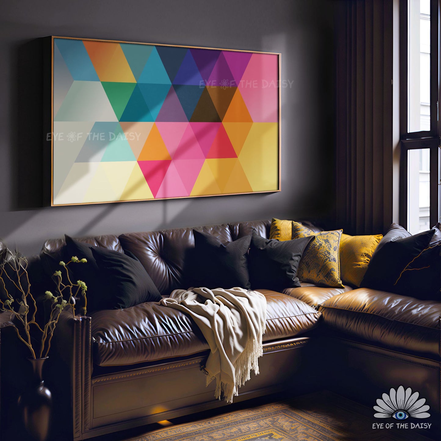 Vibrant retro geometric shapes mid century modern abstract TV art in bold colorful palette for stylish 4K TV art display