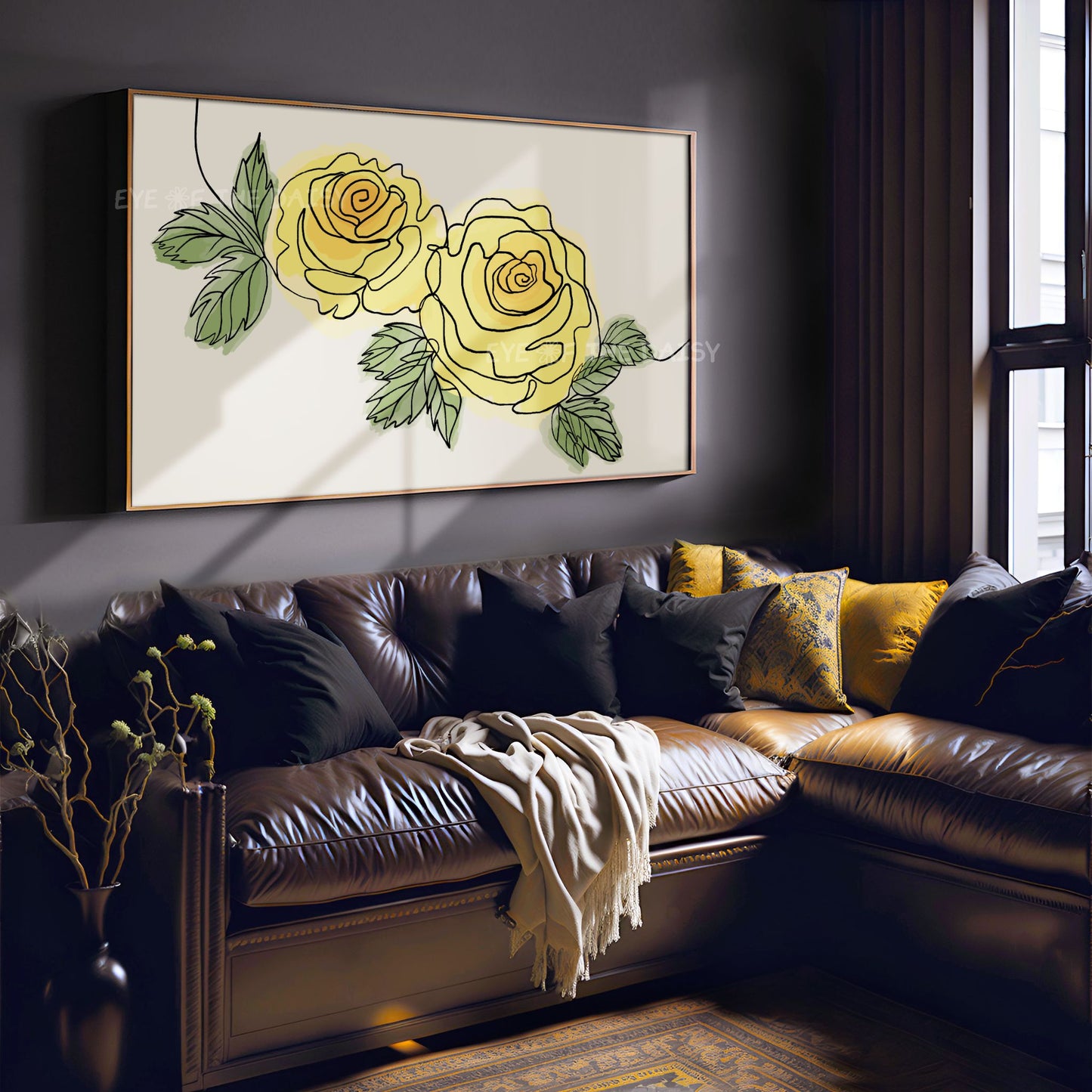 Yellow Roses Botanical Drawing 4K TV Art | Minimal Yellow Flowers Sketch TV Art 4K