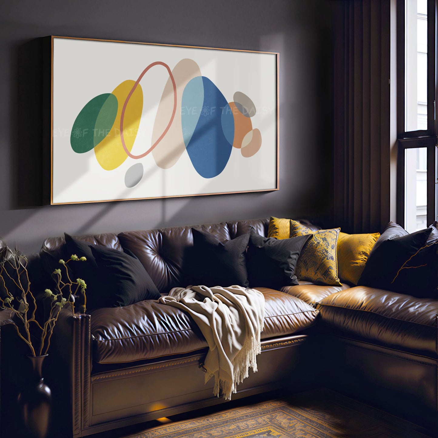 Blue Mustard Yellow Green Abstract 4K TV Art | Minimal Organic Shapes Art for TV Screen