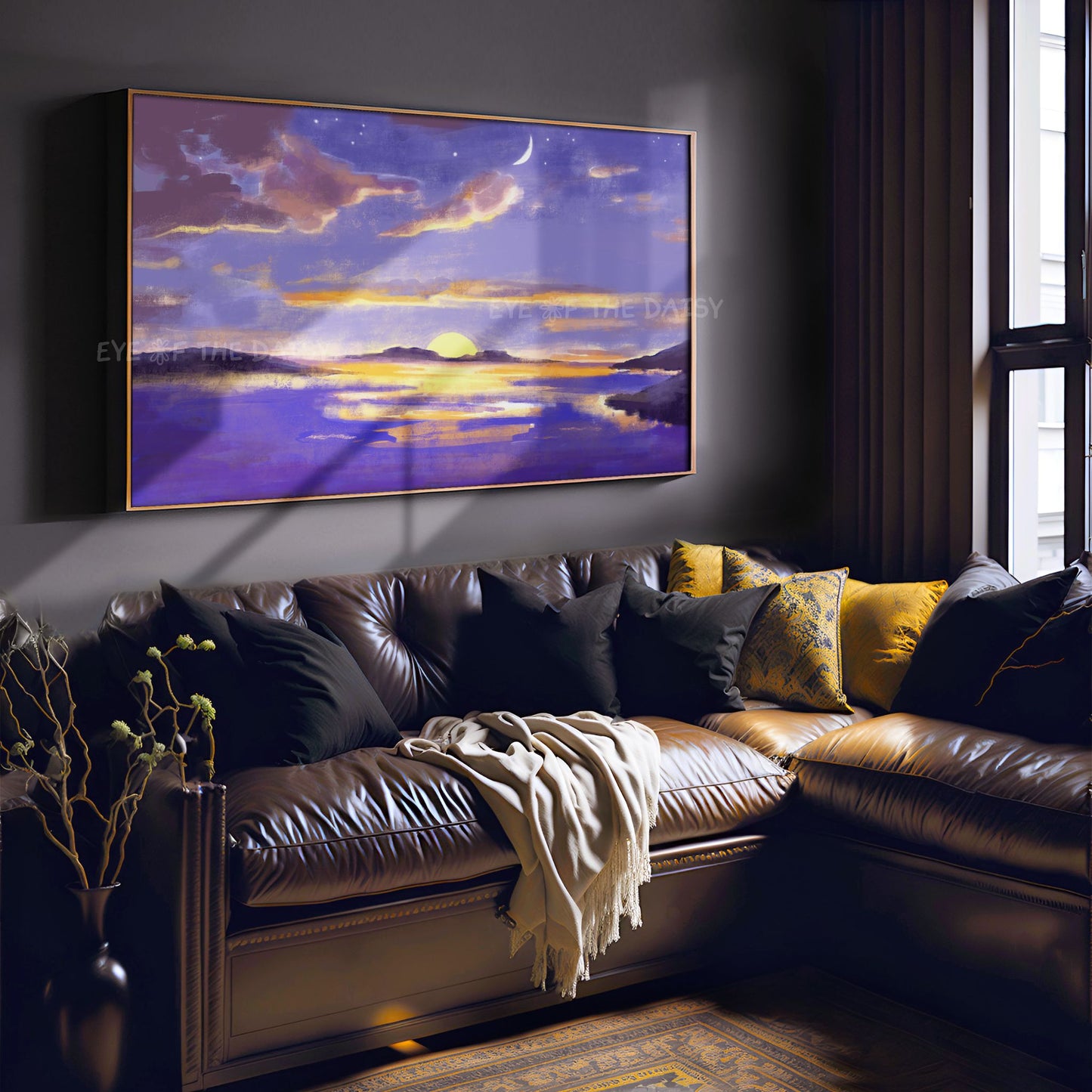 Abstract Moonlit Seascape 4K TV Art | Purple Yellow Coastal Landscape TV Art 4K