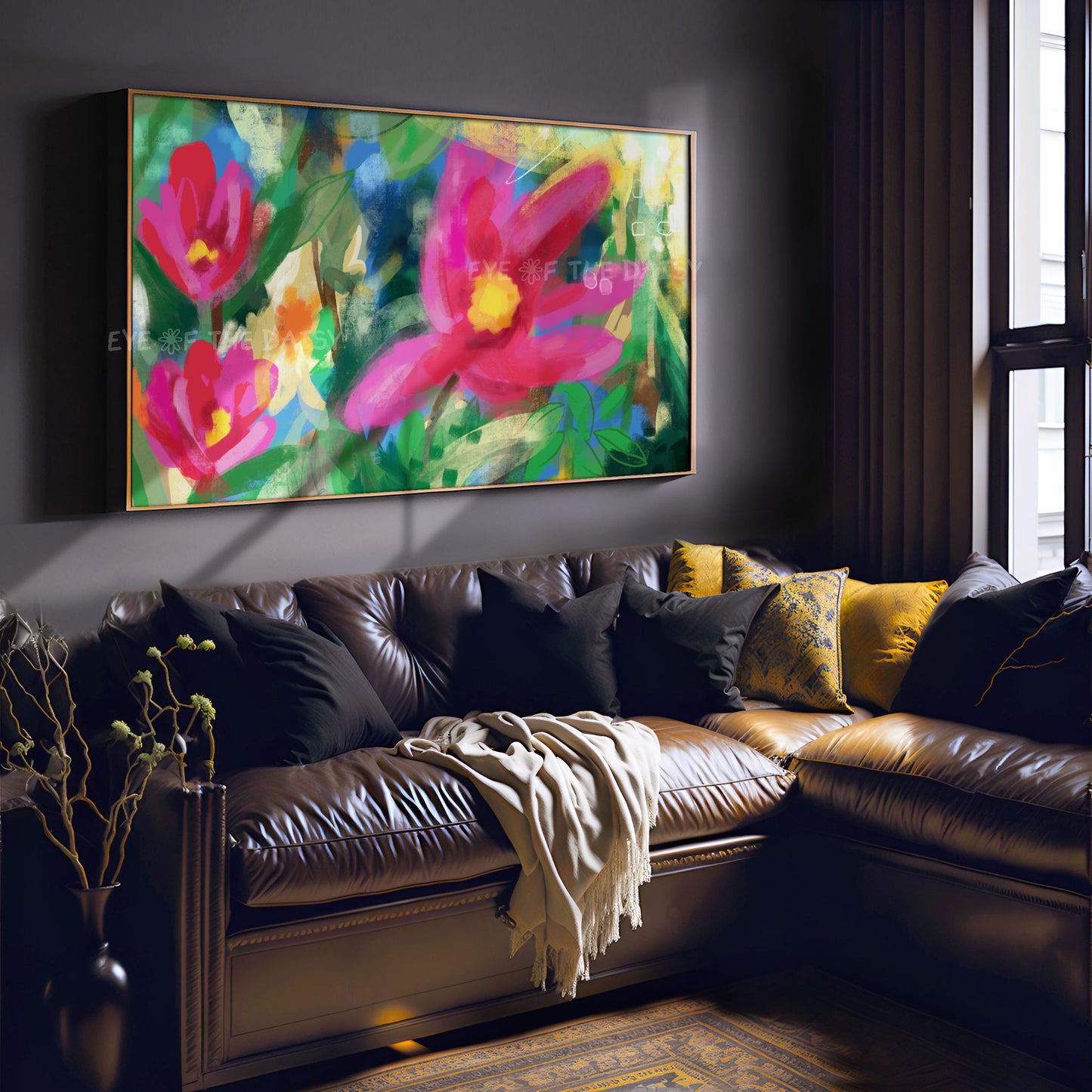 Vibrant Abstract Floral 4K TV Art | Bright Pink Yellow Green Contemporary Flowers 4K TV Art