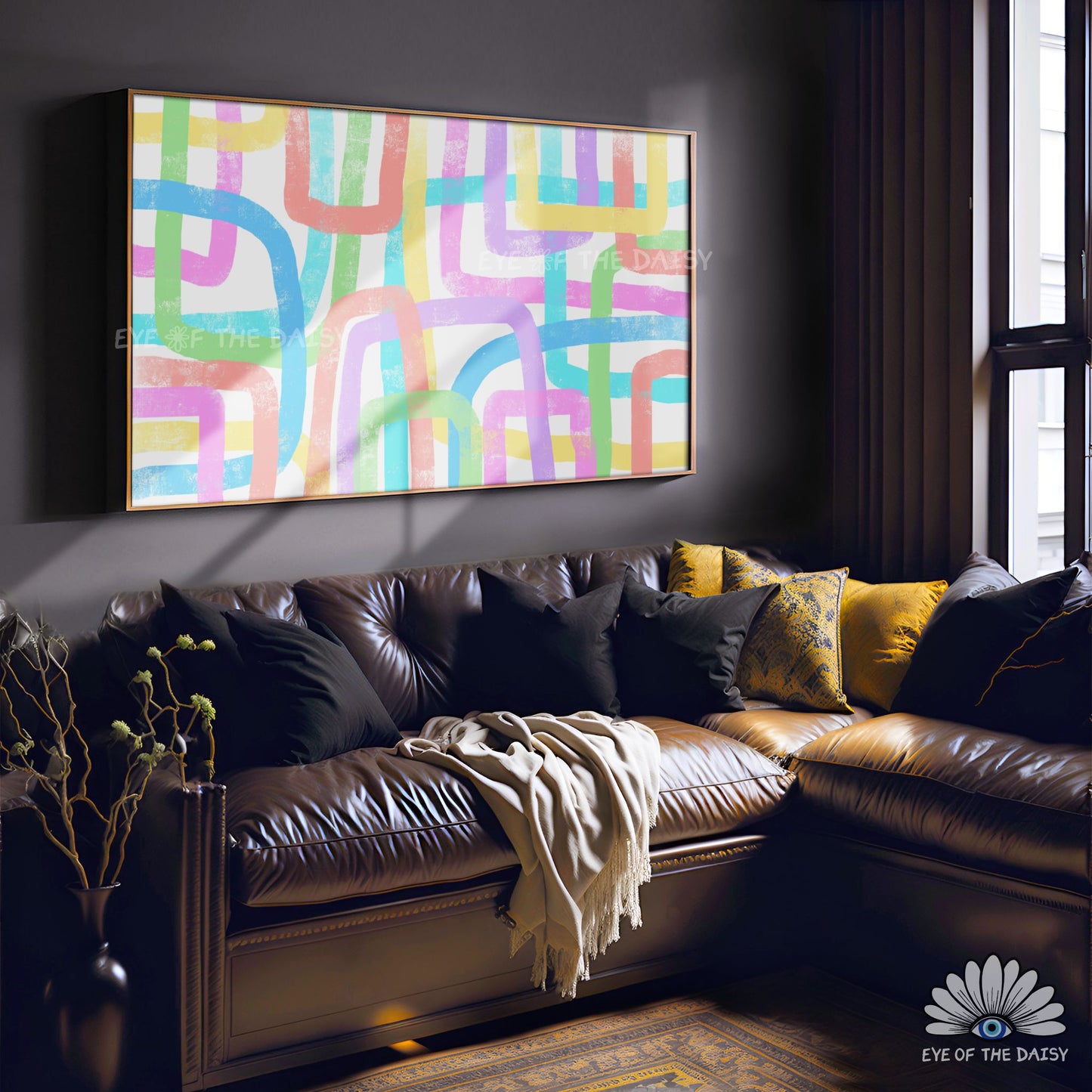 Pastel abstract scribble TV art on white, downloadable 4K TV art for colorful living room decor