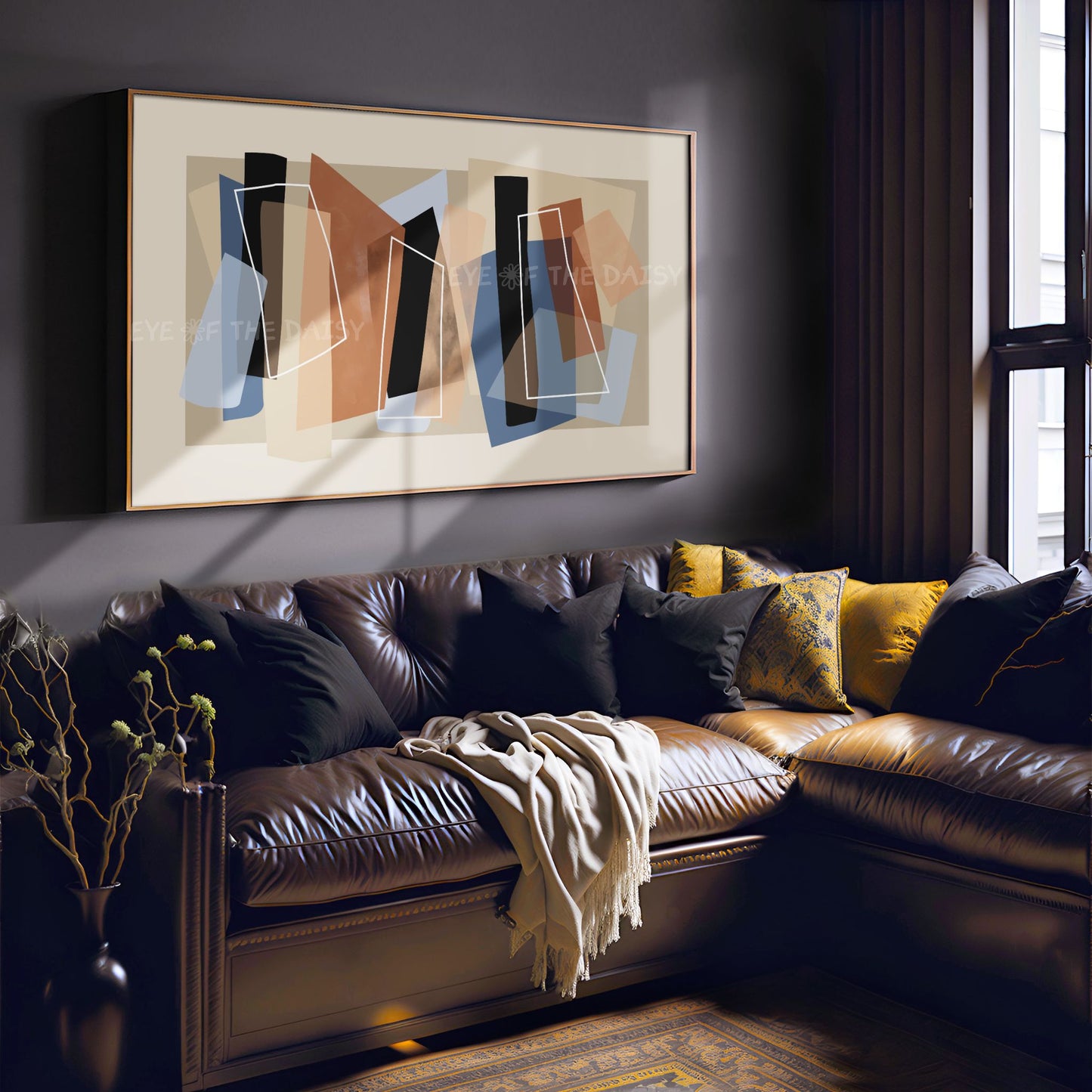 Brown & Blue Modern Abstract 4K TV Art | Neutral Contemporary Art for TV Screen