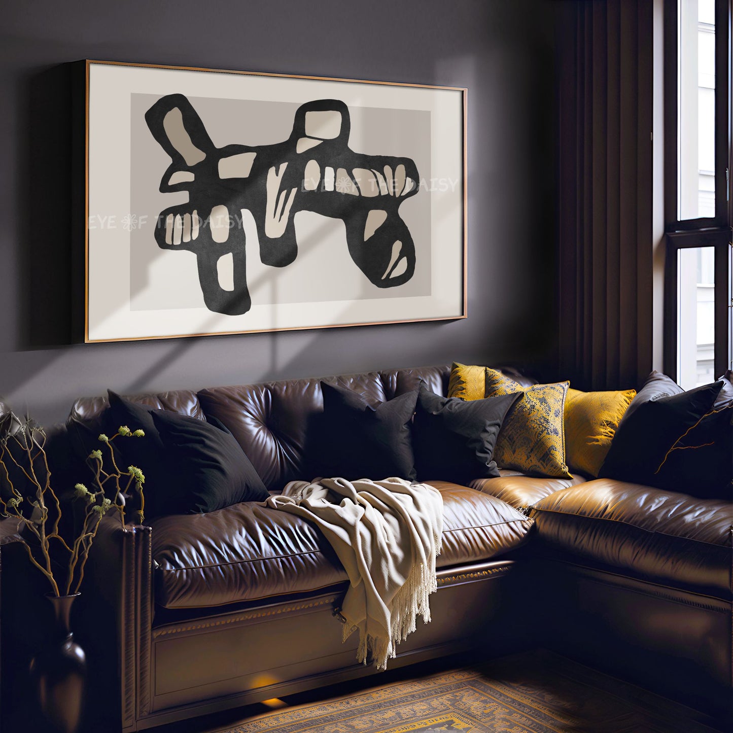 Black Beige Contemporary Abstract 4K TV Art | Neutral Organic Shape Art for TV Screen