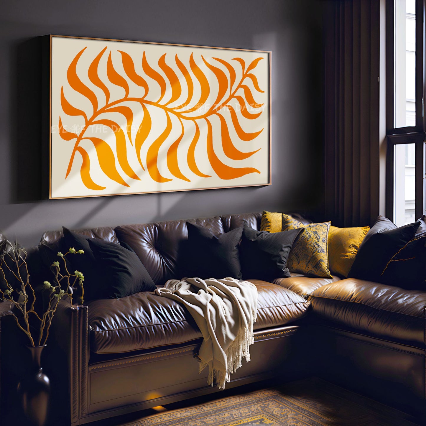 Orange Abstract Leaf TV Art 4K | Boho Modern Botanical 4K Art for TV Screen