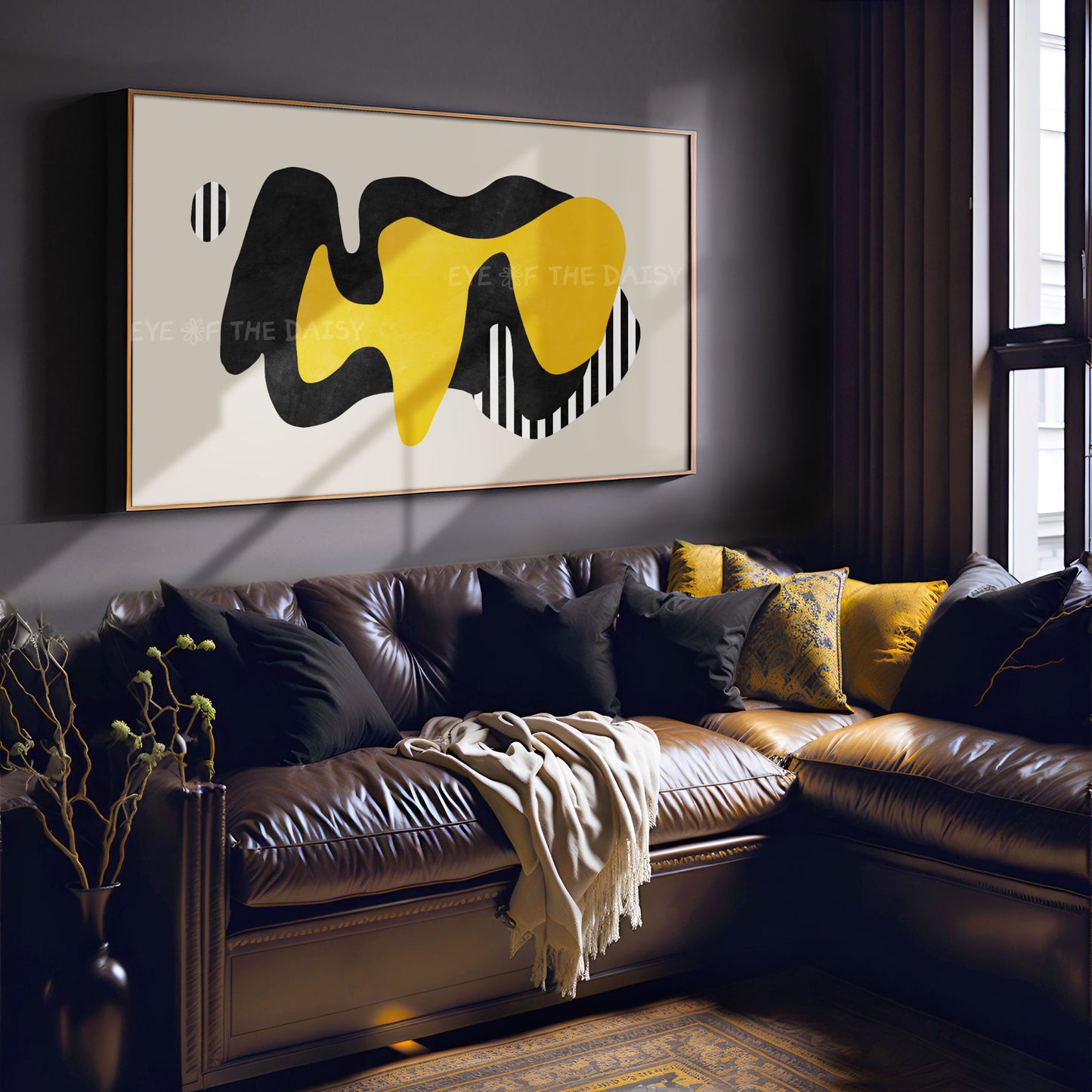 Mustard Yellow & Black Abstract 4K TV Art | Contemporary Shapes Art for TV Screen