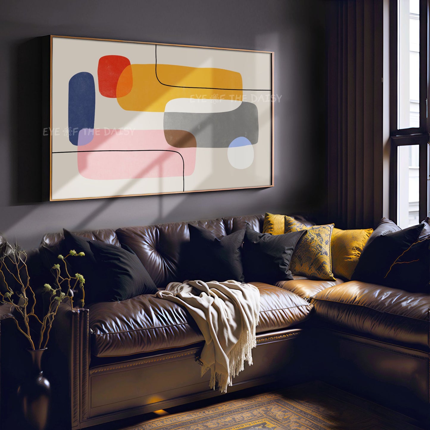 Mustard Blue Red Blush Pink Mid Century Modern 4K TV Art | Geometric Abstract TV Art 4K