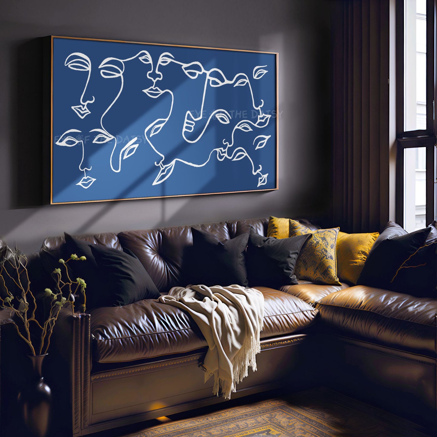 Navy Blue White Abstract Face 4K TV Art | Eclectic Face Line Art for TV Screen