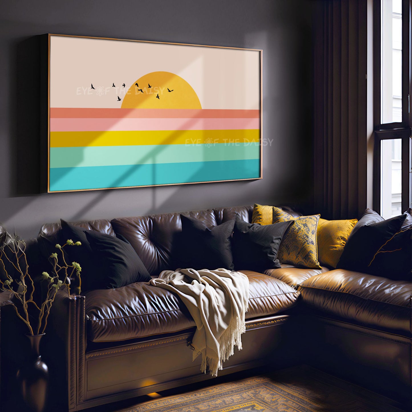 Mid Century Modern Sunset Seascape 4K TV Art | Colourful Sky Sun Sea Landscape TV Art