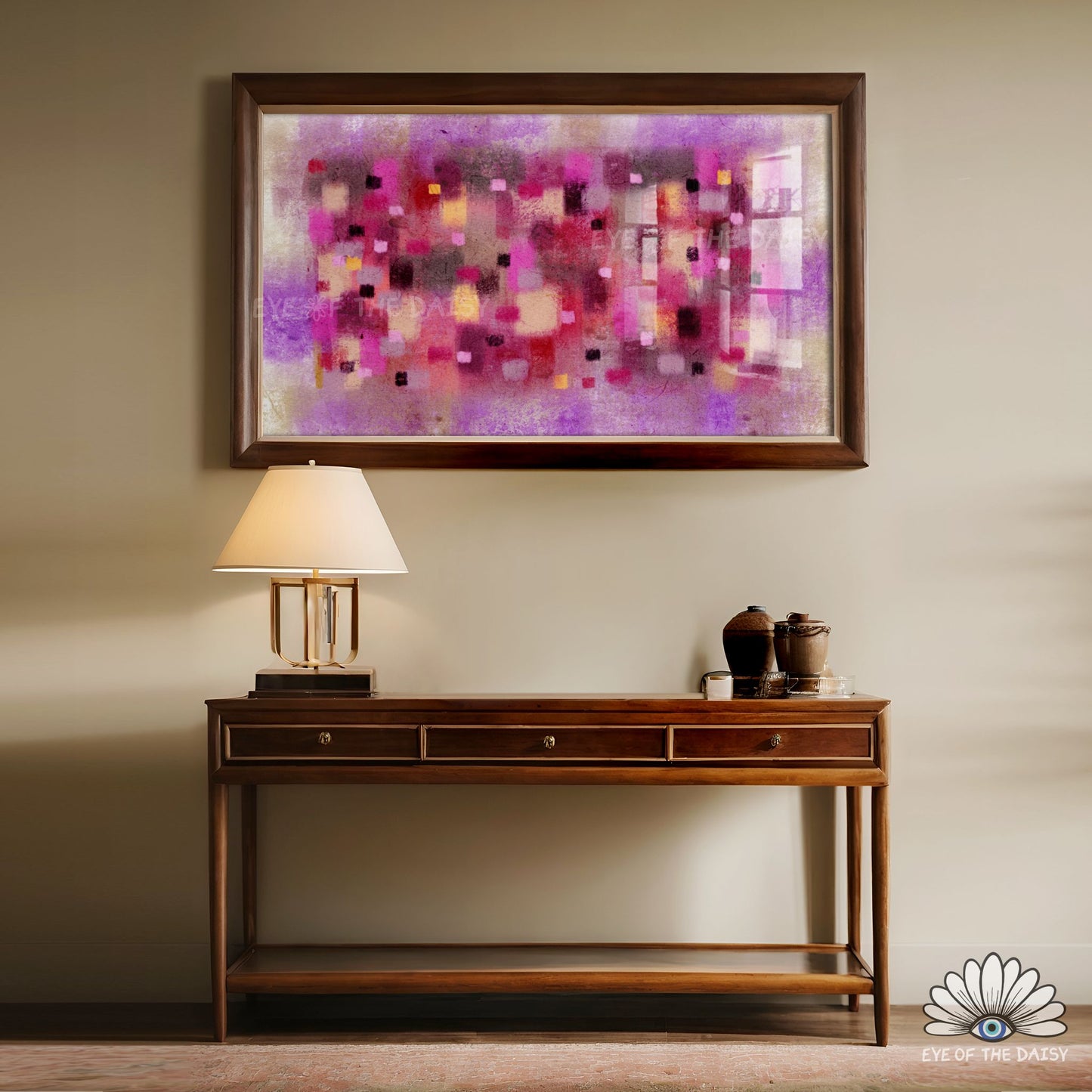 Modern 4K TV art digital download, hand drawn purple burgundy mustard expressionist abstract painting