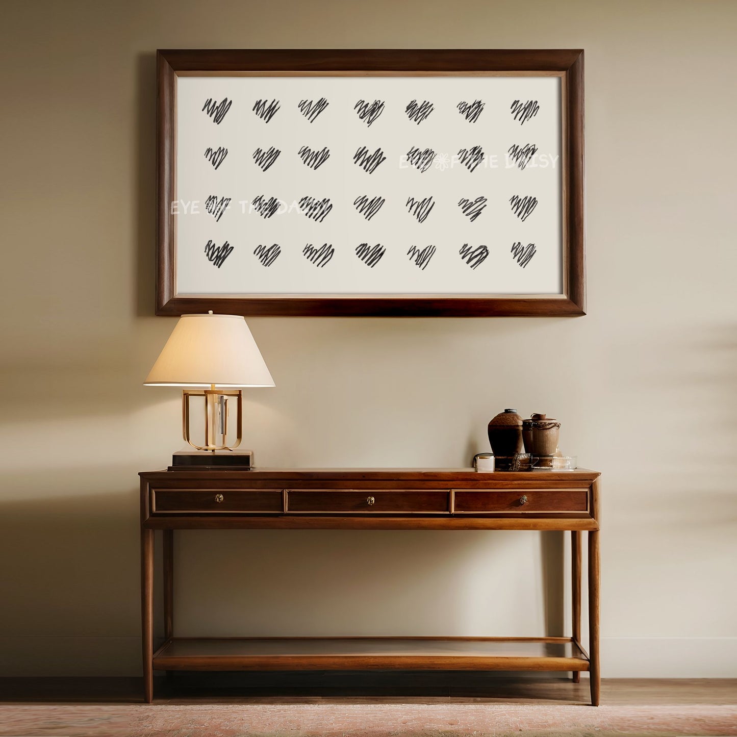 Black Beige Minimal Hearts Sketch 4K TV Art | Modern Valentine's Day TV Art 4K