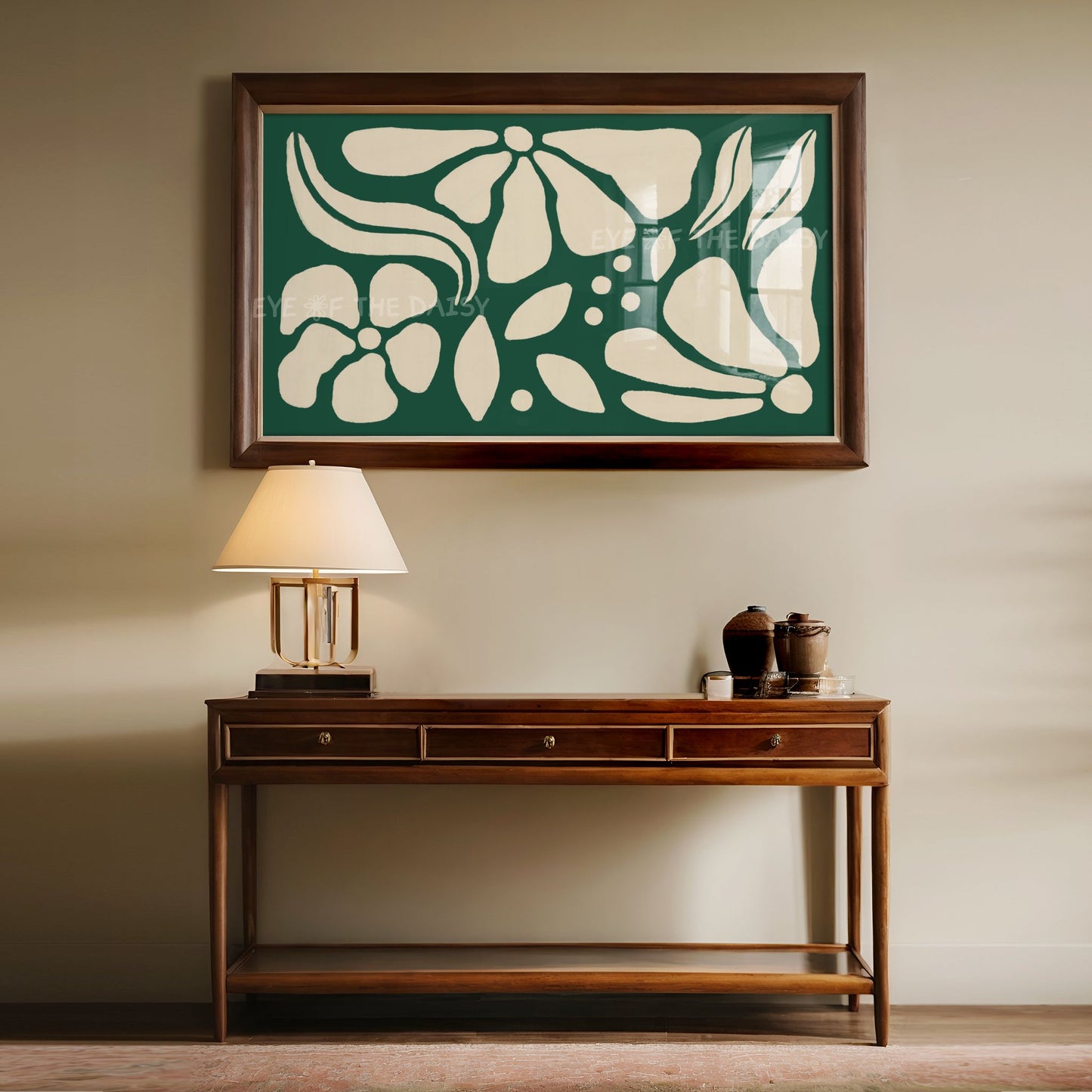 Forest Green & Beige Abstract Floral 4K TV Art | Eclectic Scandi Botanical TV Art 4K