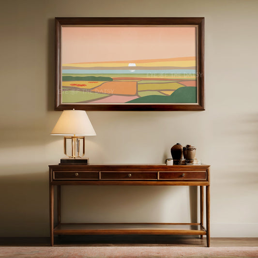 Warm Tone Abstract Landscape 4K TV Art | Minimal Poppy Flower Fields Sea Sky TV Art 4K