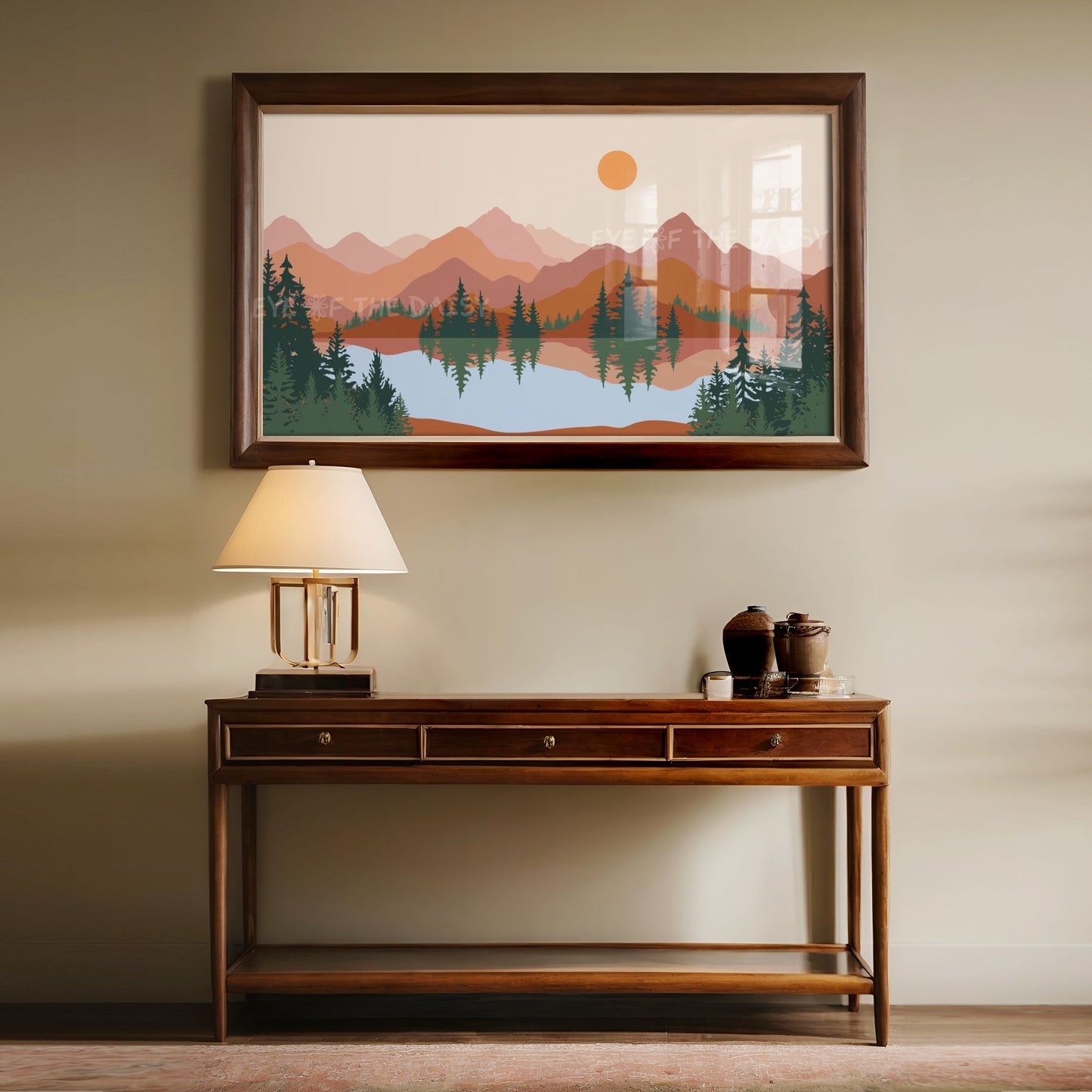 Boho Abstract Landscape 4K TV Art | Mid Century Modern Mountains Lake 4K TV Art