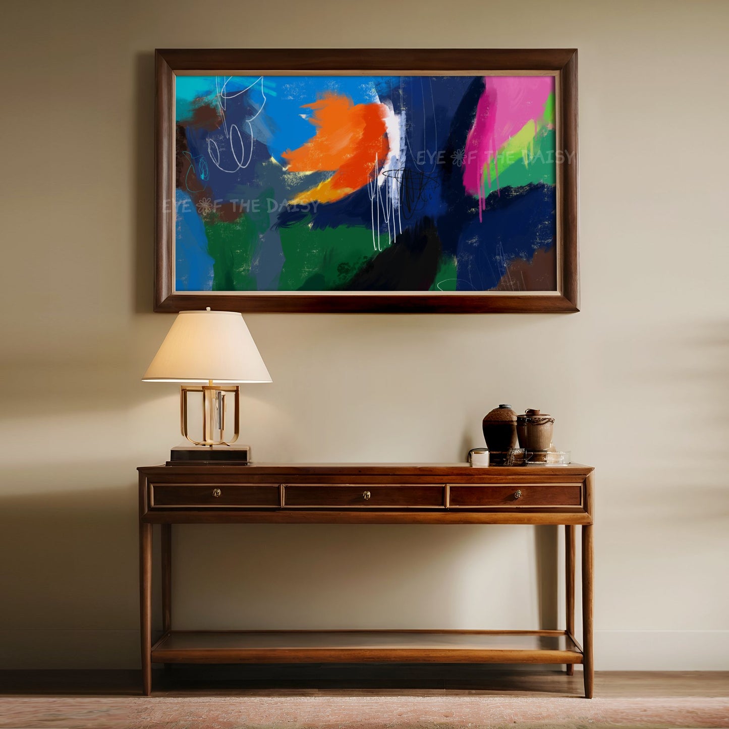 Navy Blue Orange Colourful Abstract Expressionist 4K TV Art | Digital Oil Painting TV Art 4K