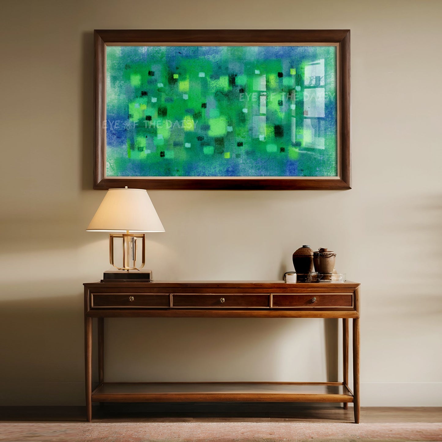 Vibrant Green Blue Abstract Expressionist 4K TV Art | Bright Contemporary Digital Painting