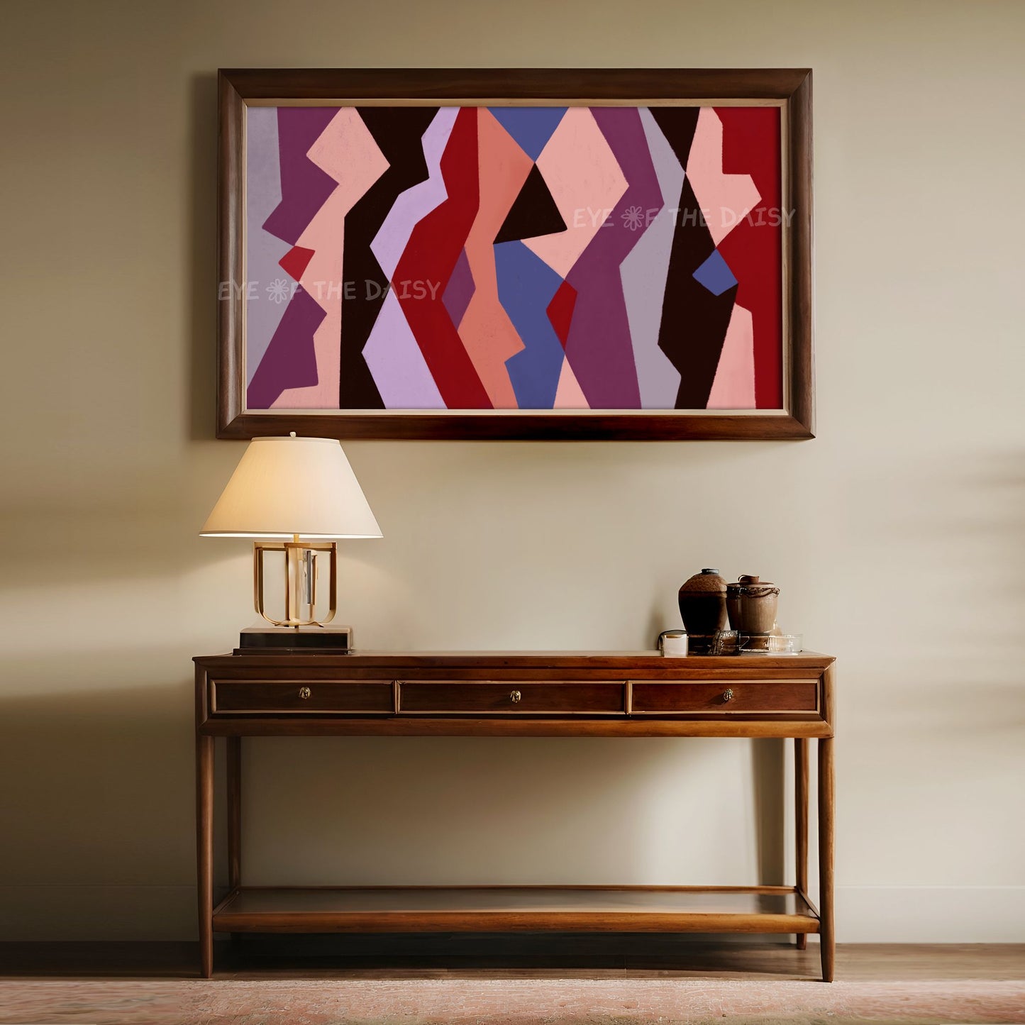 Maroon Purple Peach TV Art 4K | Mid Century Modern Geometric Artwork for TV Screen 4K