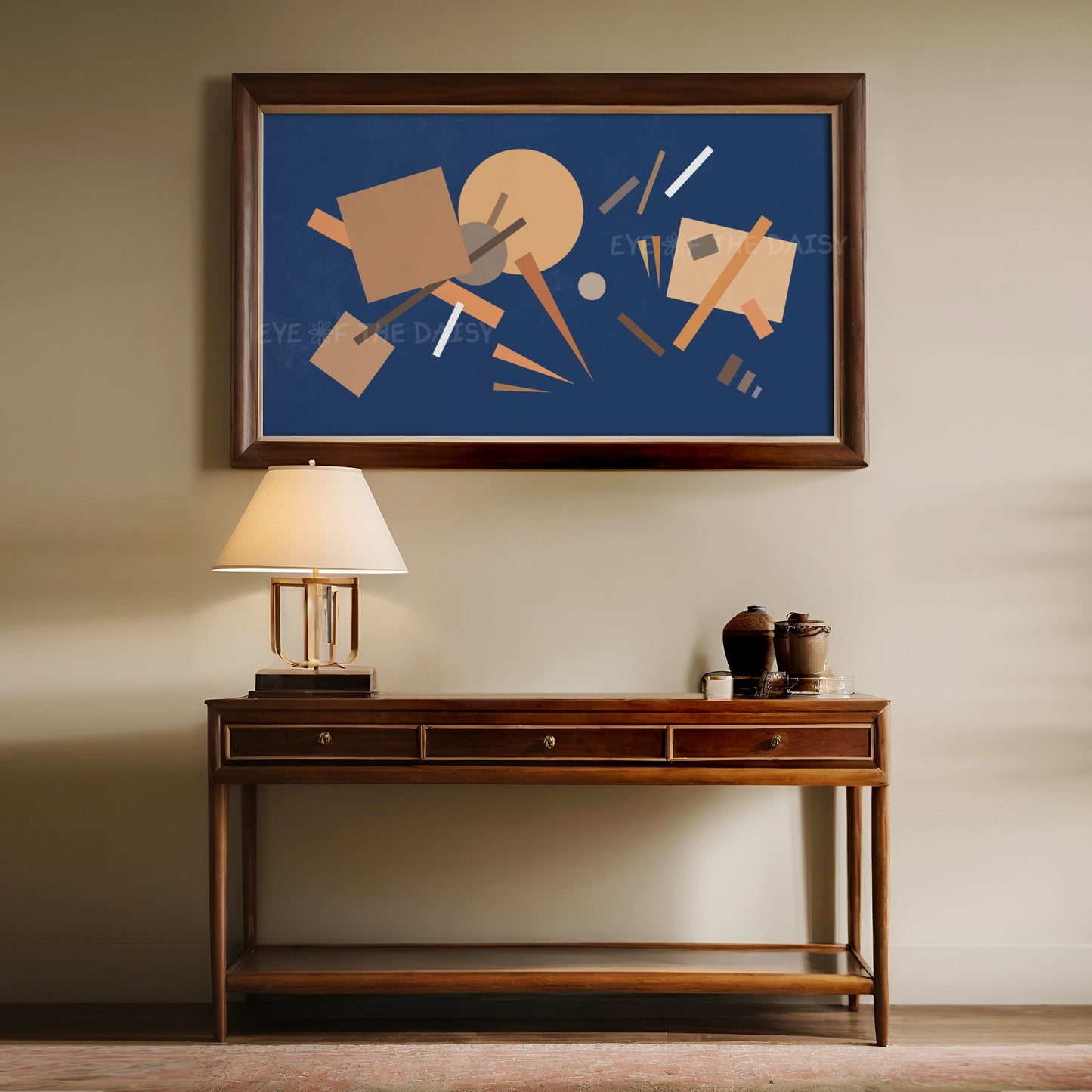 Navy Beige Mid Century Modern 4K TV Art | Bauhaus Style Abstract TV Art 4K