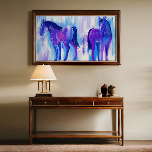 Blue Purple Abstract Horses 4K TV Art | Vibrant Contemporary TV Art 4K Digital Painting