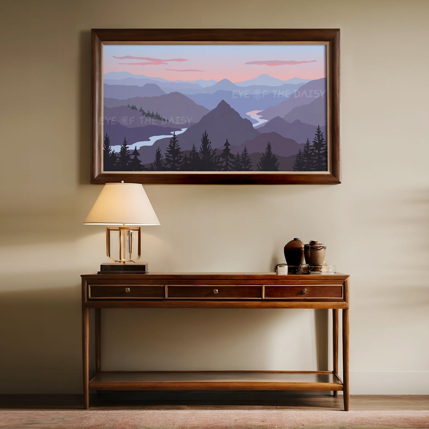 Lilac Blue Peach Purple Grey Tone Landscape 4K TV Art | Abstract Mountain Lake TV Art