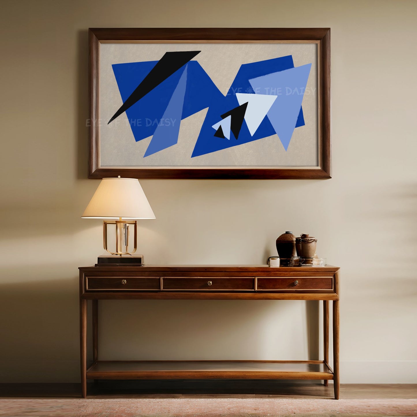 Royal Blue Beige Contemporary Abstract 4K TV Art | Modern Shapes Art for TV Screen