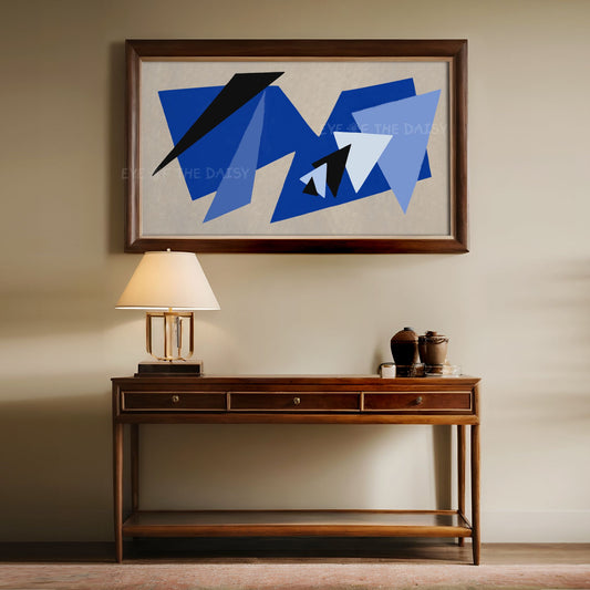 Royal Blue Beige Contemporary Abstract 4K TV Art | Modern Shapes Art for TV Screen