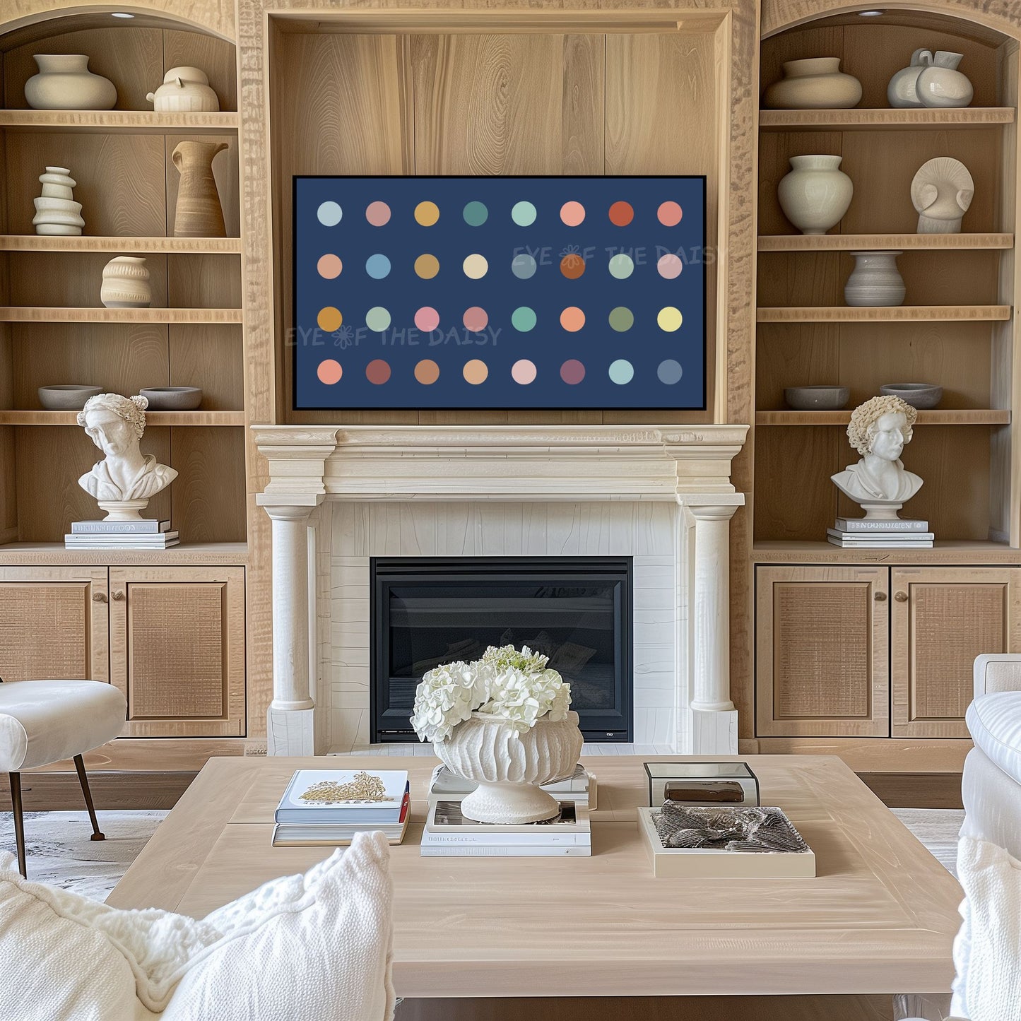 Navy Blue & Pastel Polkadot 4K TV Art | Minimal Colourful Art for TV Screen 4K