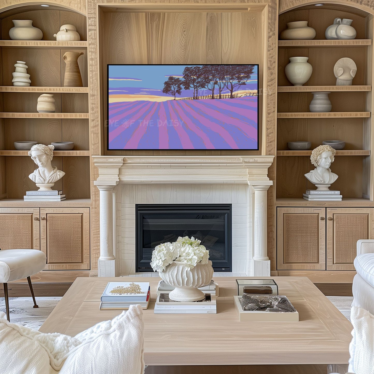 Minimal Landscape 4K TV Art | Contemporary Lavender Field 4K Art for TV Screen