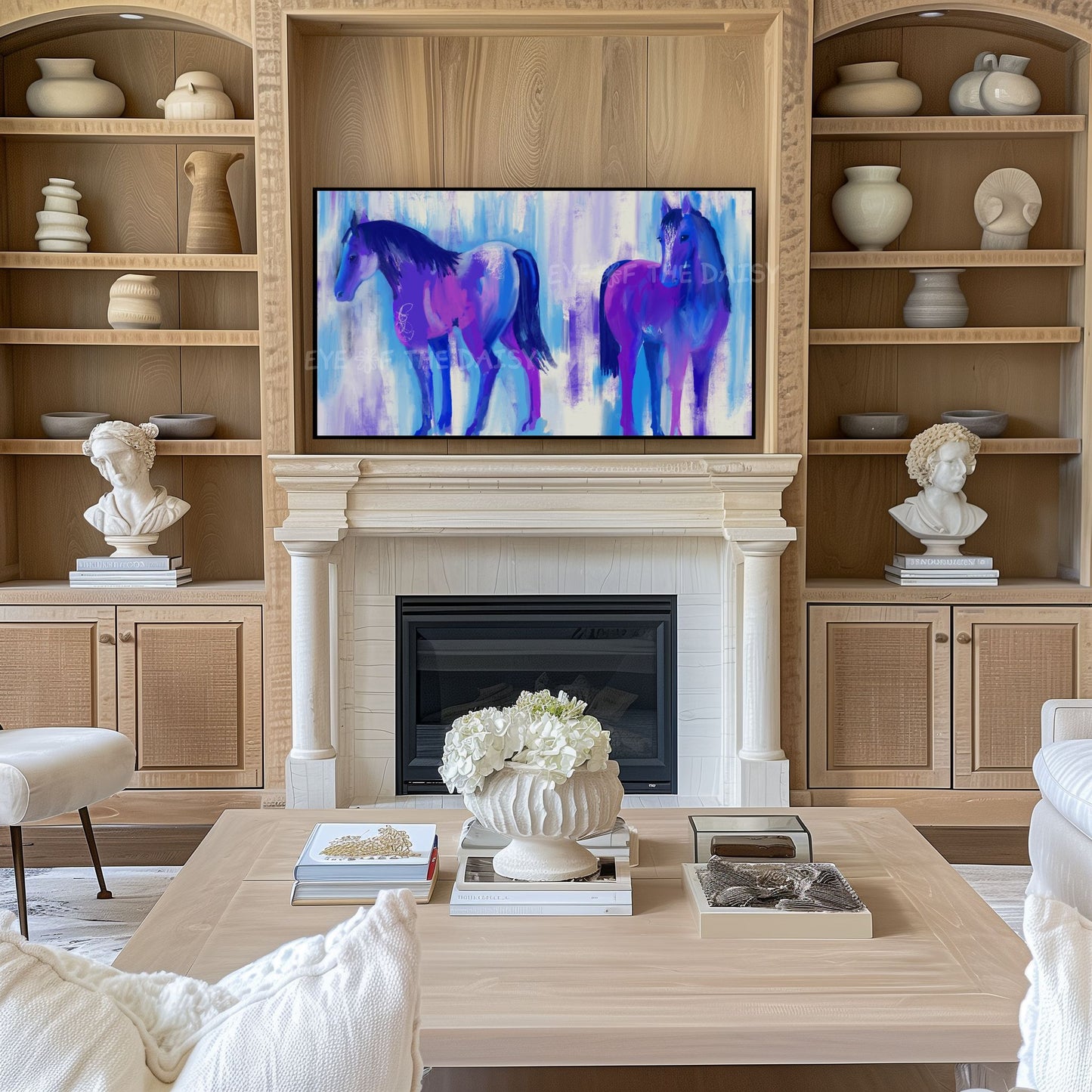 Blue Purple Abstract Horses 4K TV Art | Vibrant Contemporary TV Art 4K Digital Painting