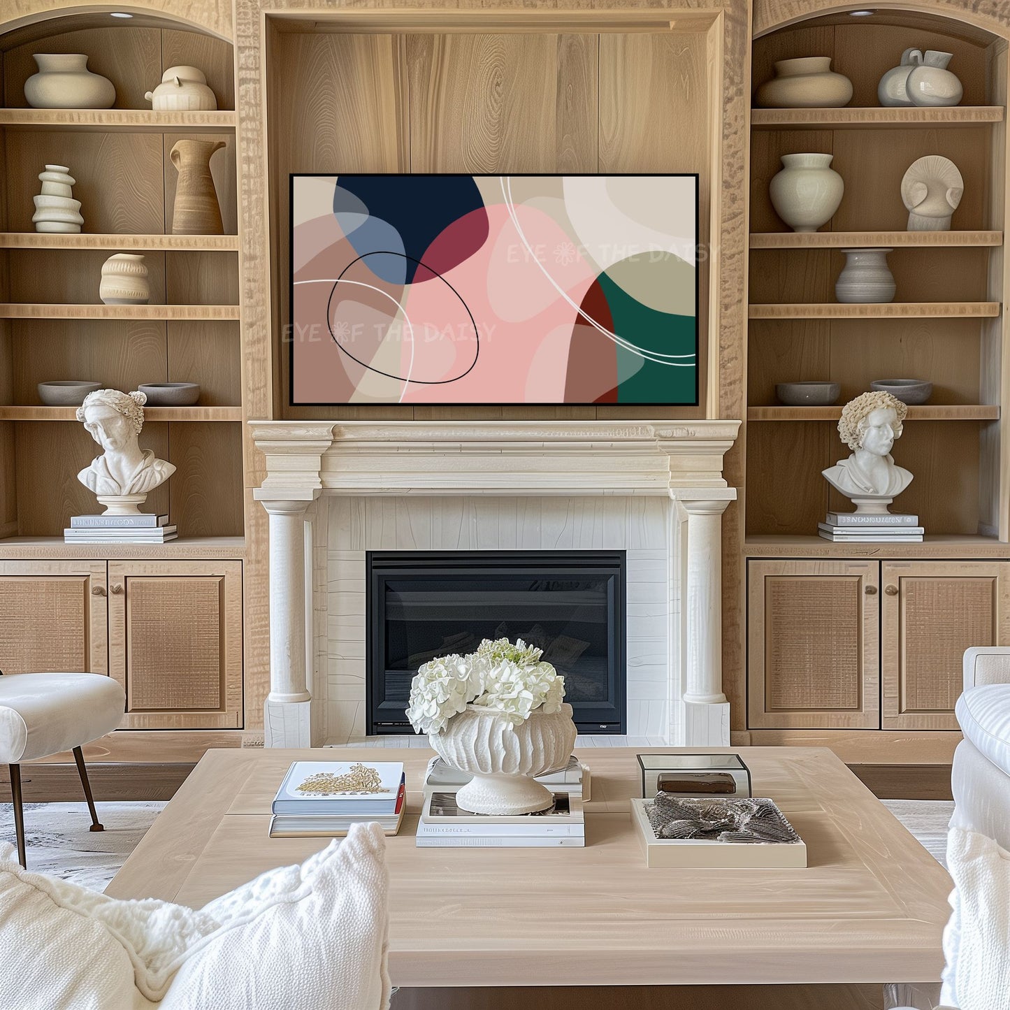 Navy Blue, Blush Pink & Forest Green Abstract 4K TV Art | Mid Century Modern TV Art