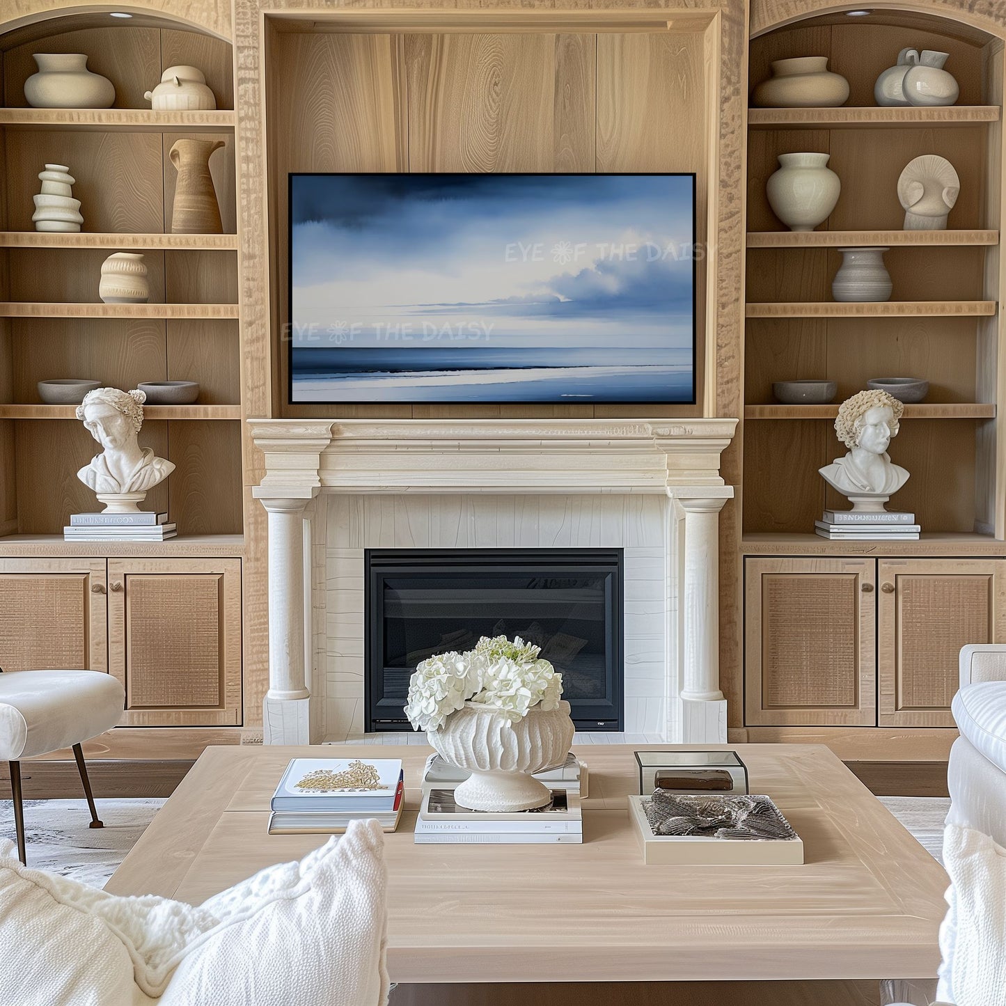 Blue Tone Watercolour Seascape 4K TV Art | Minimal Sea Coastal Landscape TV Art 4K