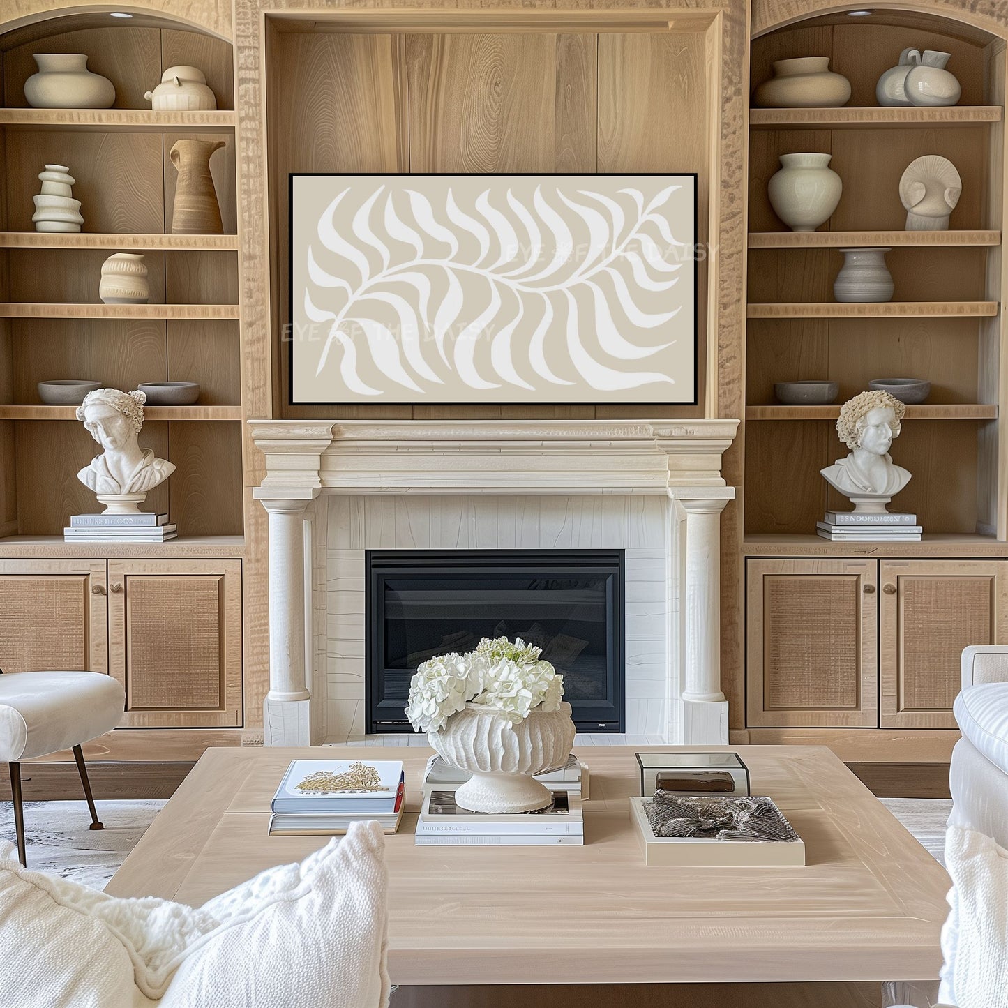 Beige White Abstract Leaf 4K TV Art | Boho Scandi Botanical Art for TV Screen 4K