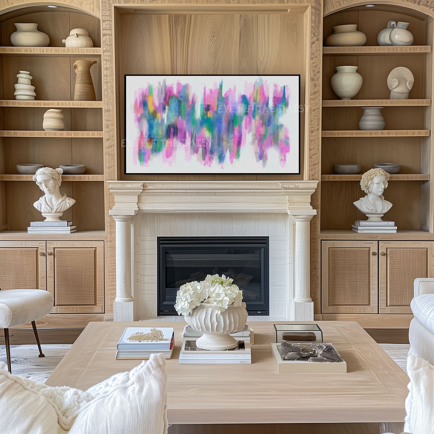 Pink Blue Teal Watercolour Abstract 4K TV Art | Vibrant Contemporary Art for TV Screen 4K