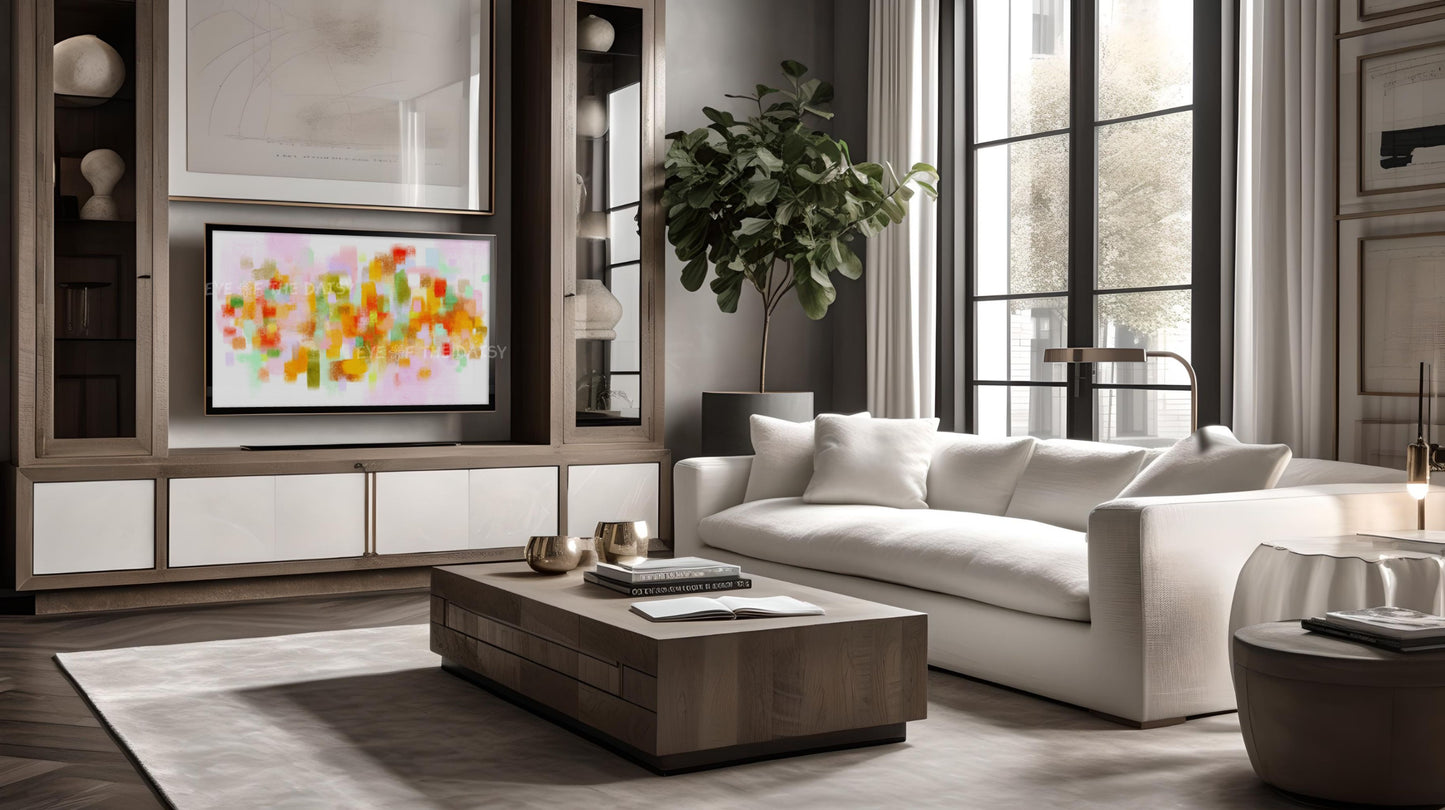 Pink Orange Green Yellow Abstract Expressionist 4K TV Art | Vibrant Brushstrokes TV Art